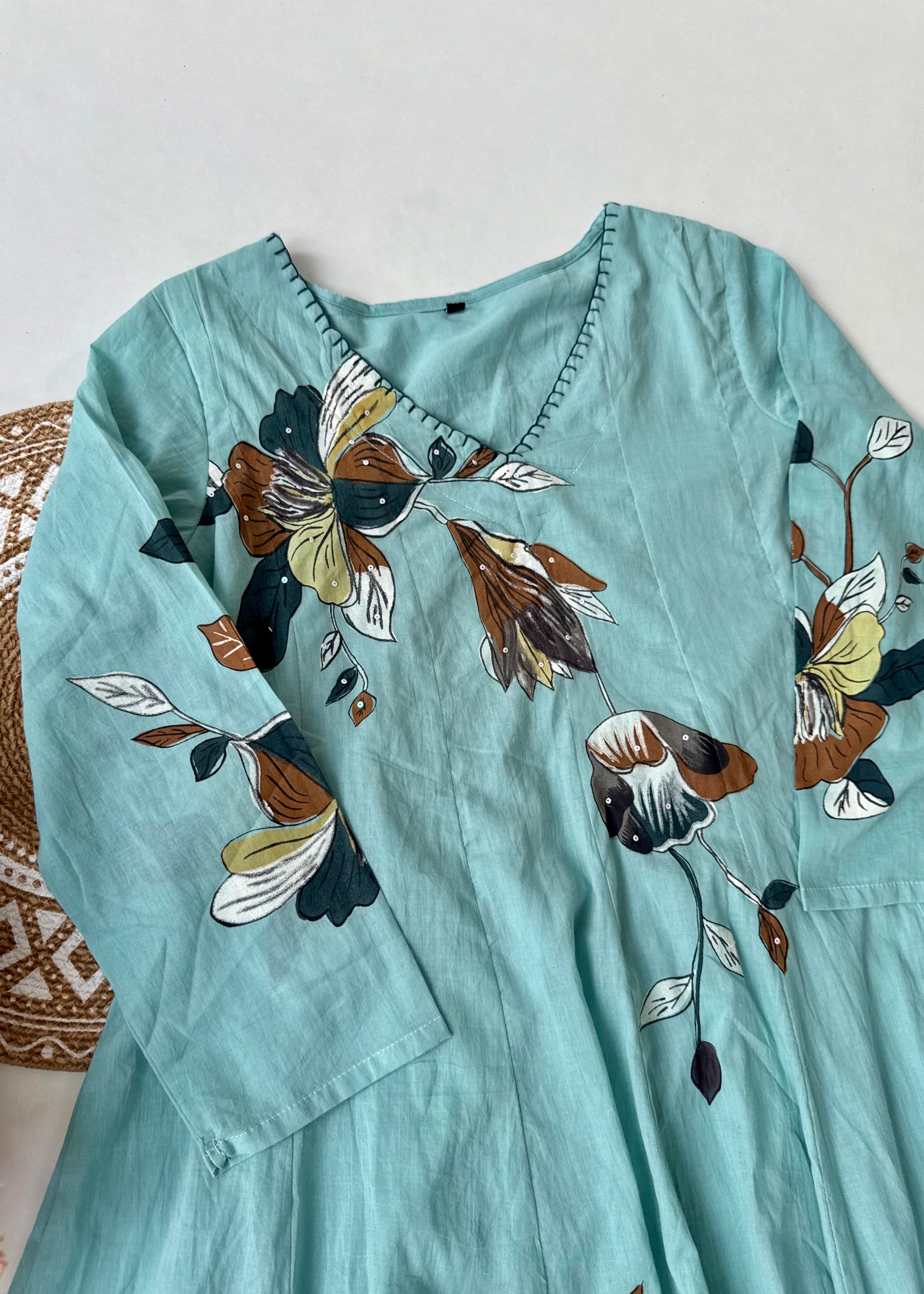 “Zoey” Premium Mulmul Hand brush print Anarkali suit