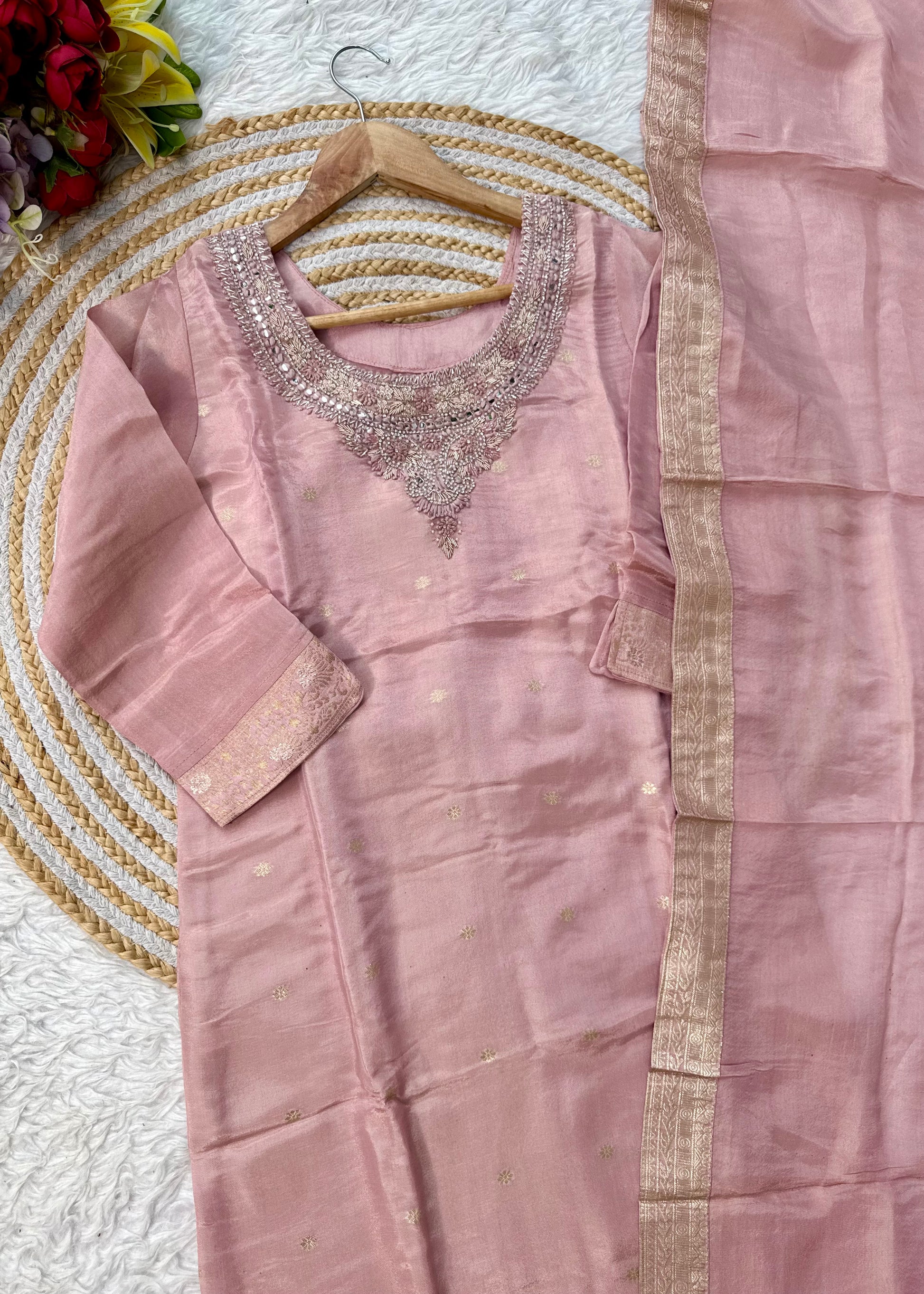 “IRYA” Party wear handcrafted tissue silk kurti set