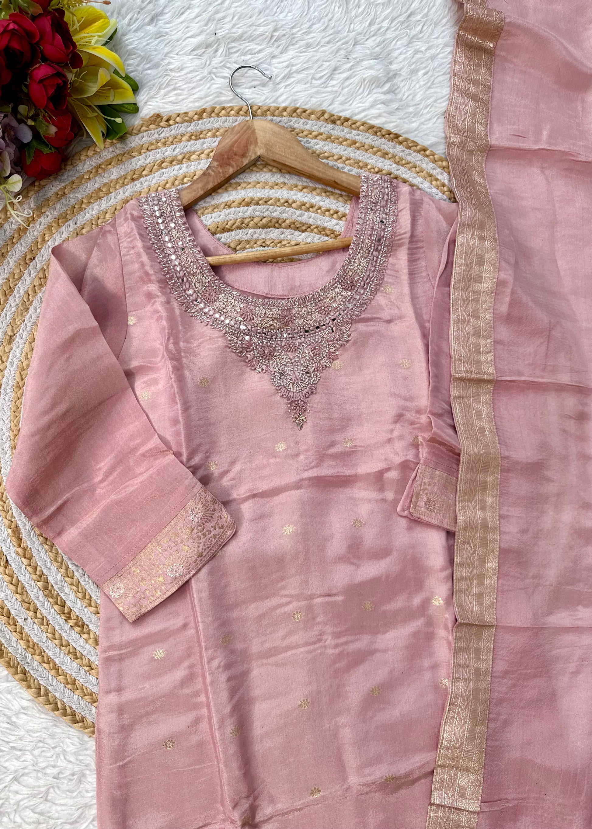 “IRYA” Party wear handcrafted tissue silk kurti set