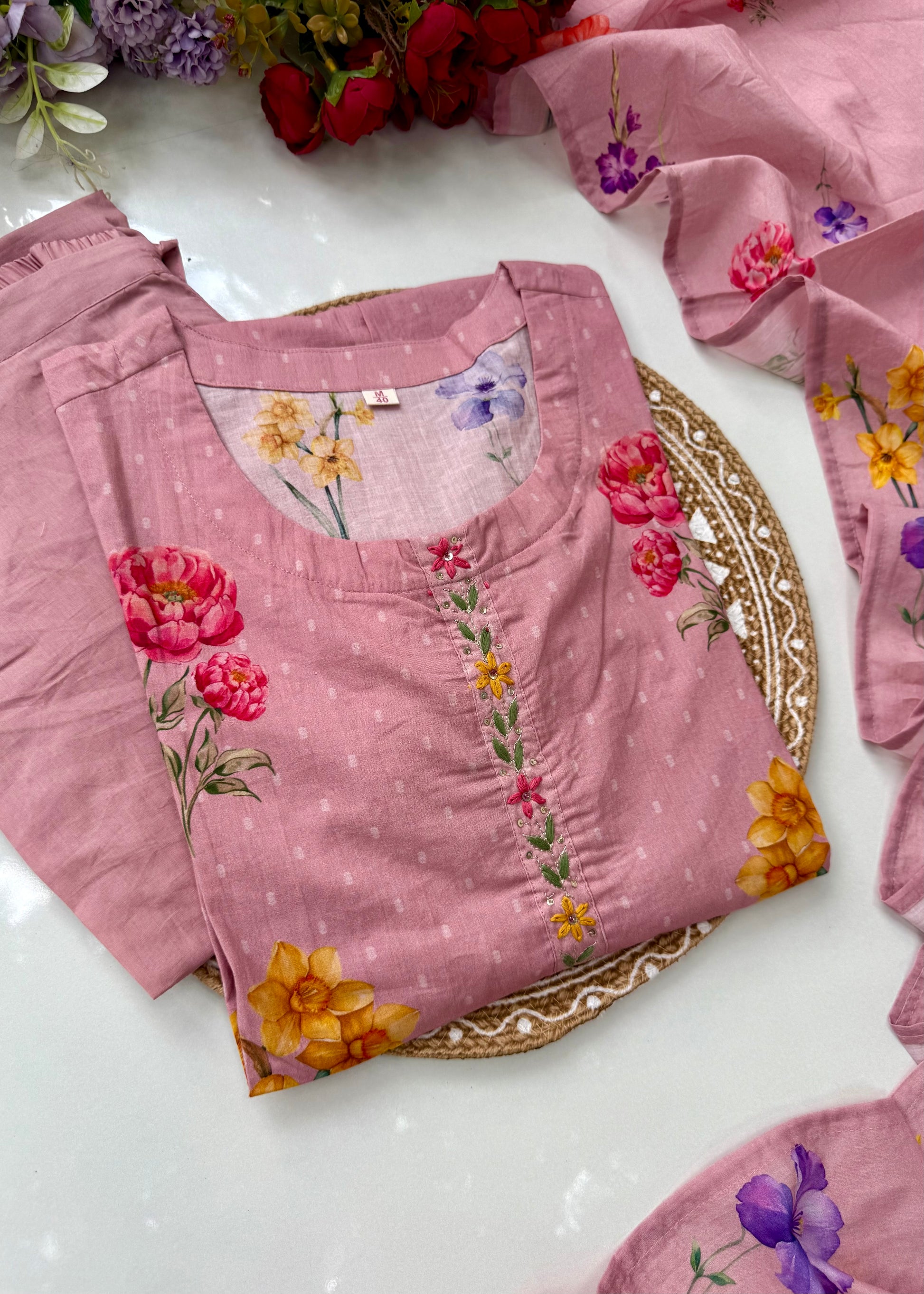 “AVLEEN" Premium Cotton dobby printed kurta set