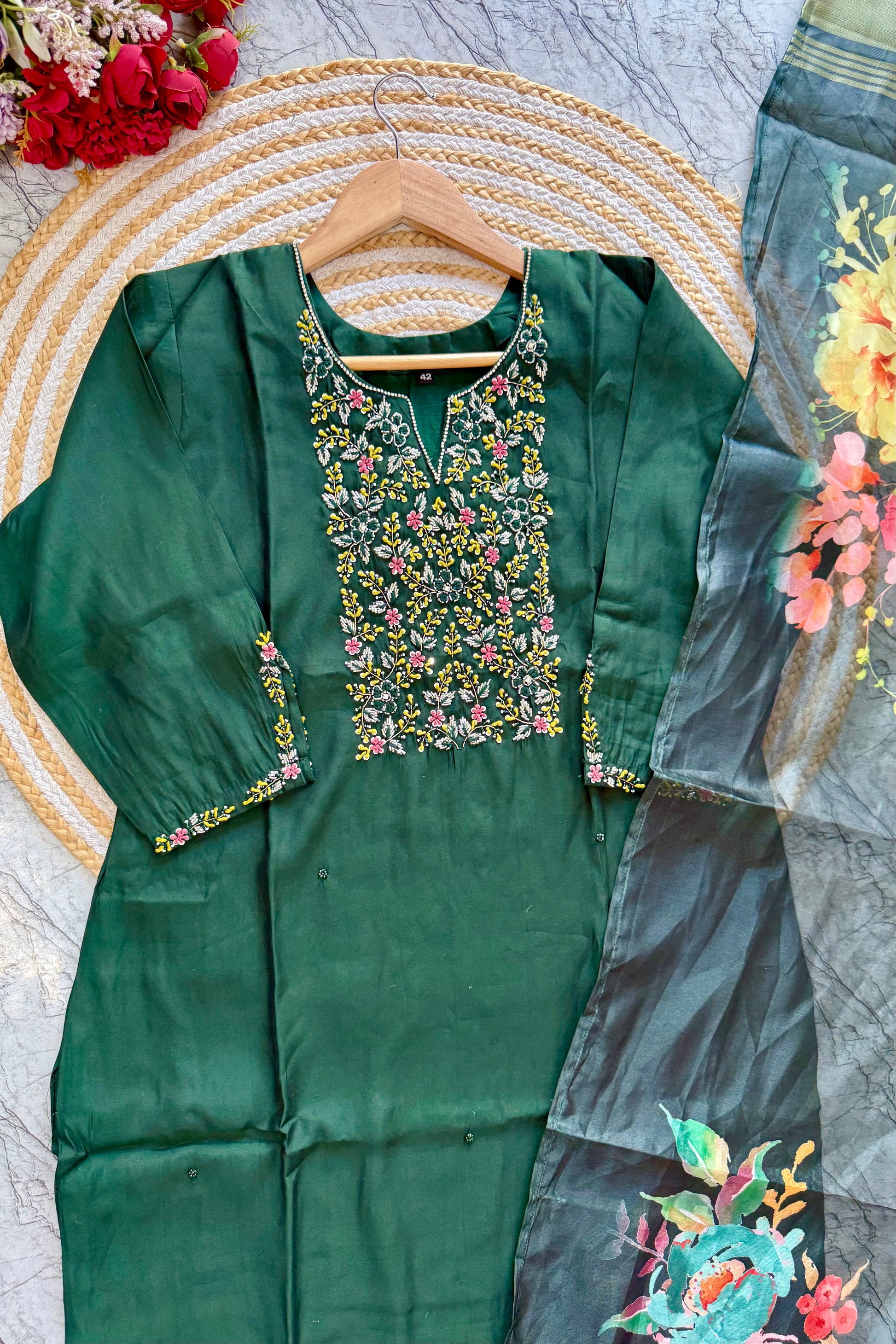 “AMALA” Premium roman silk handcrafted kurti set
