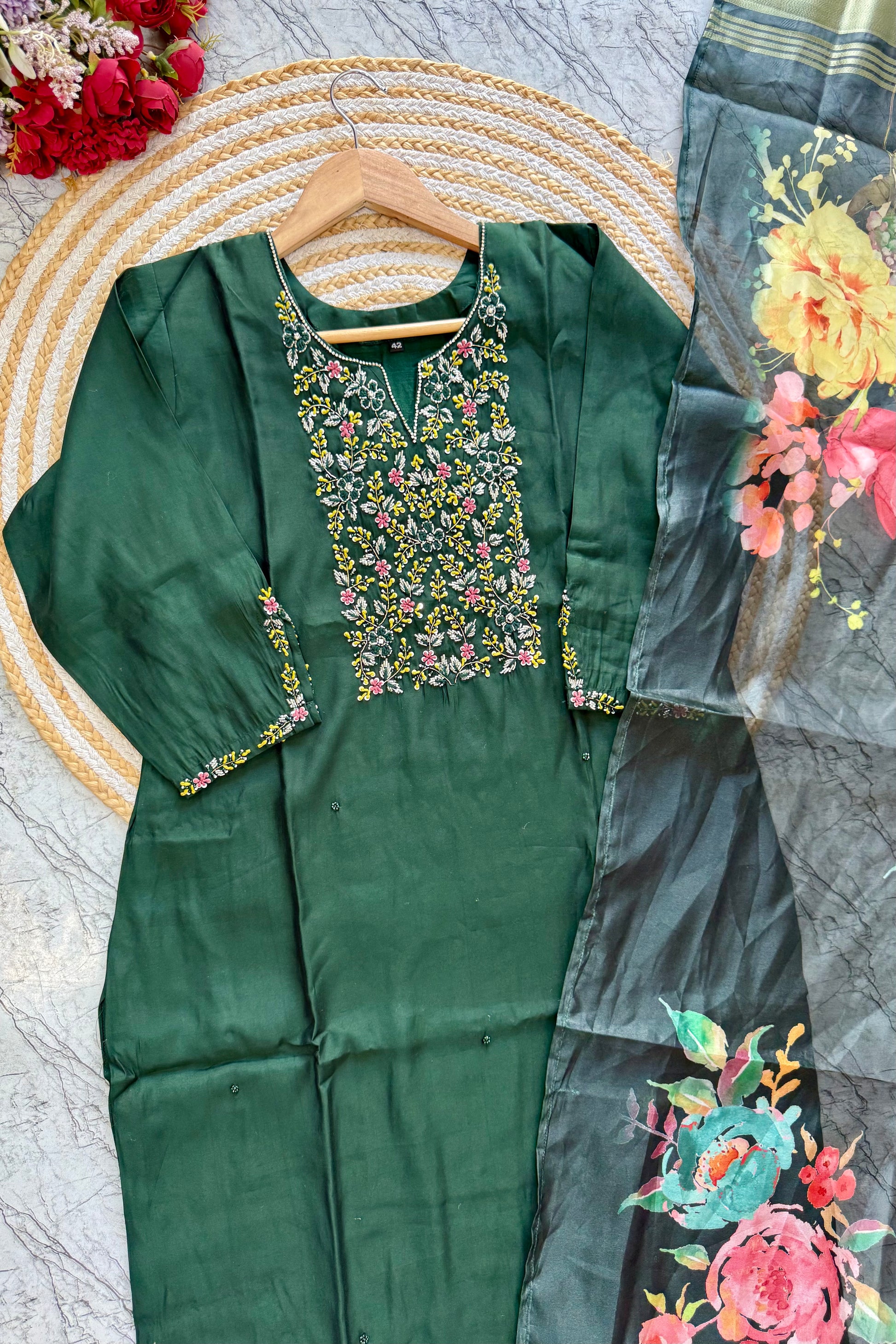 “AMALA” Premium roman silk handcrafted kurti set