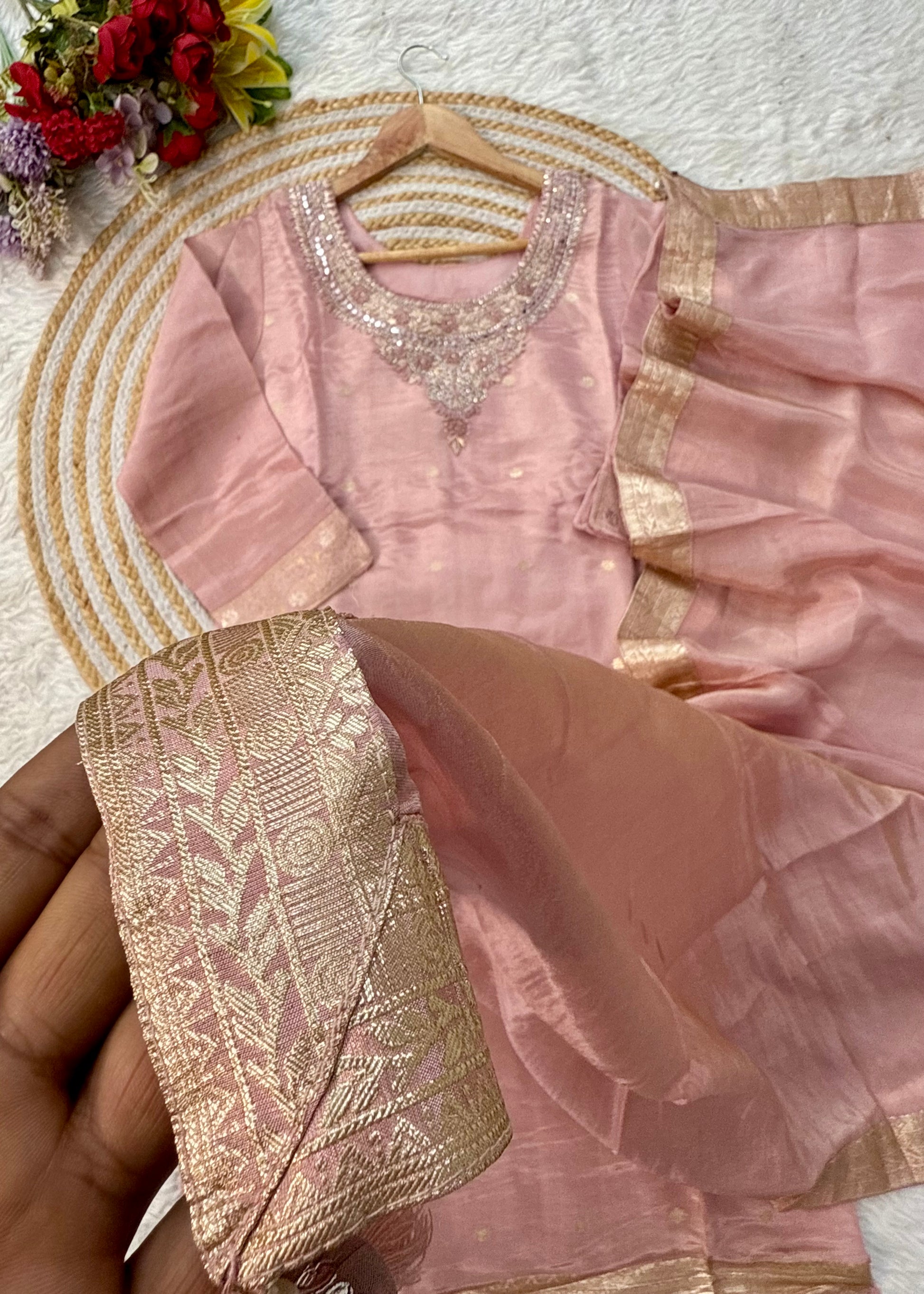 “IRYA” Party wear handcrafted tissue silk kurti set