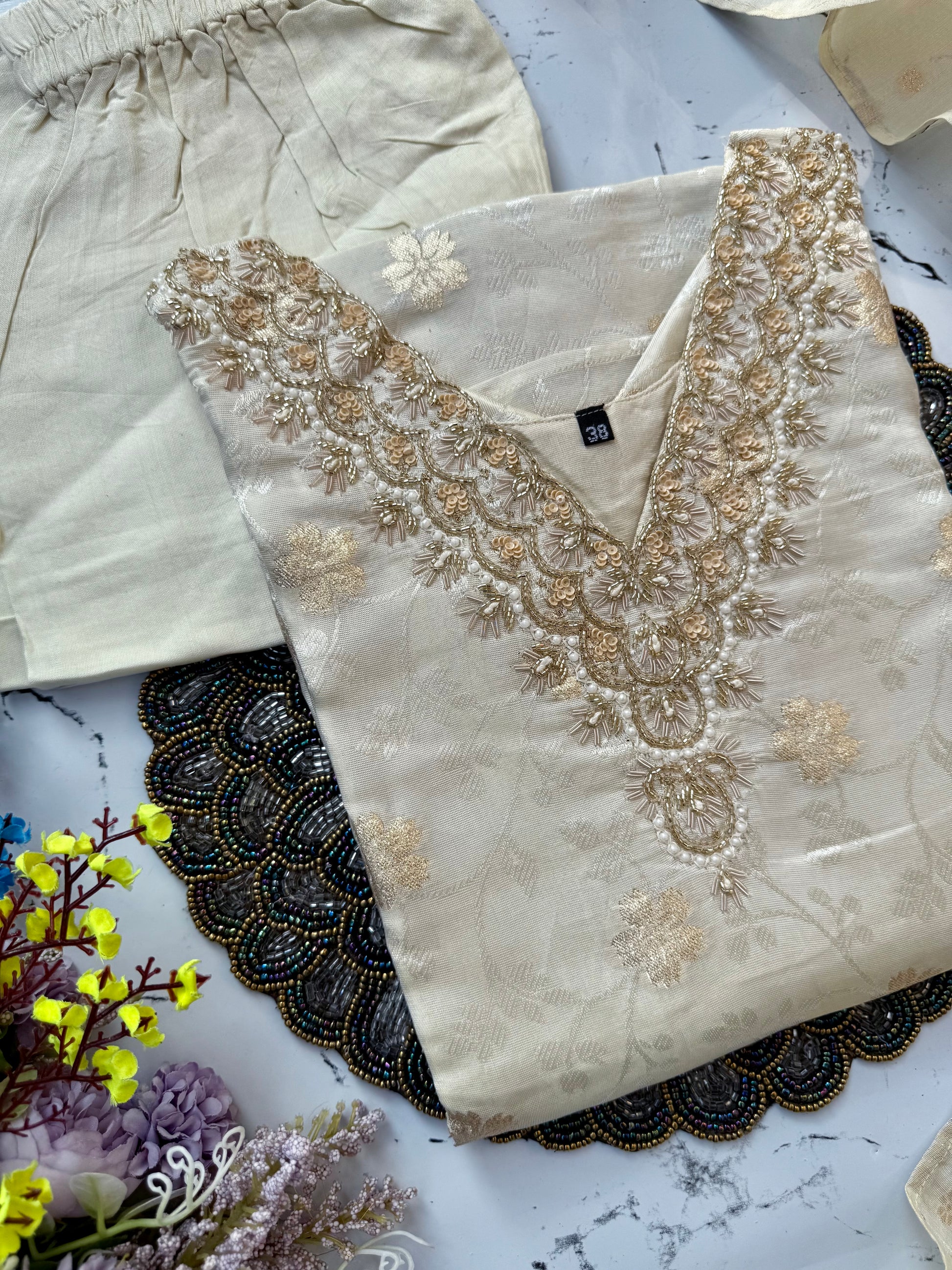 ‘’SANGINI” Beautiful off white Tissue silk kurti bottom dupatta set 🛍️