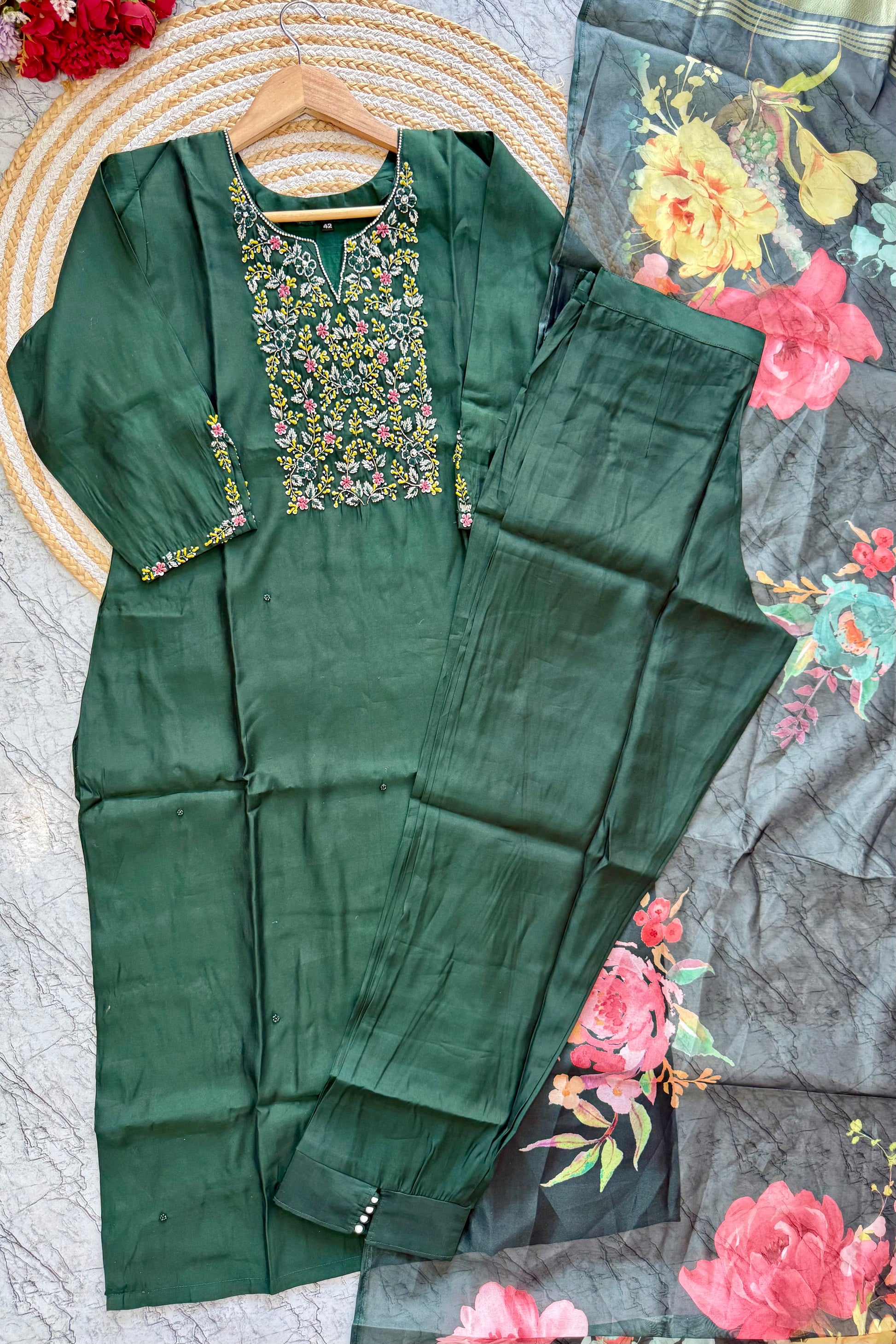 “AMALA” Premium roman silk handcrafted kurti set
