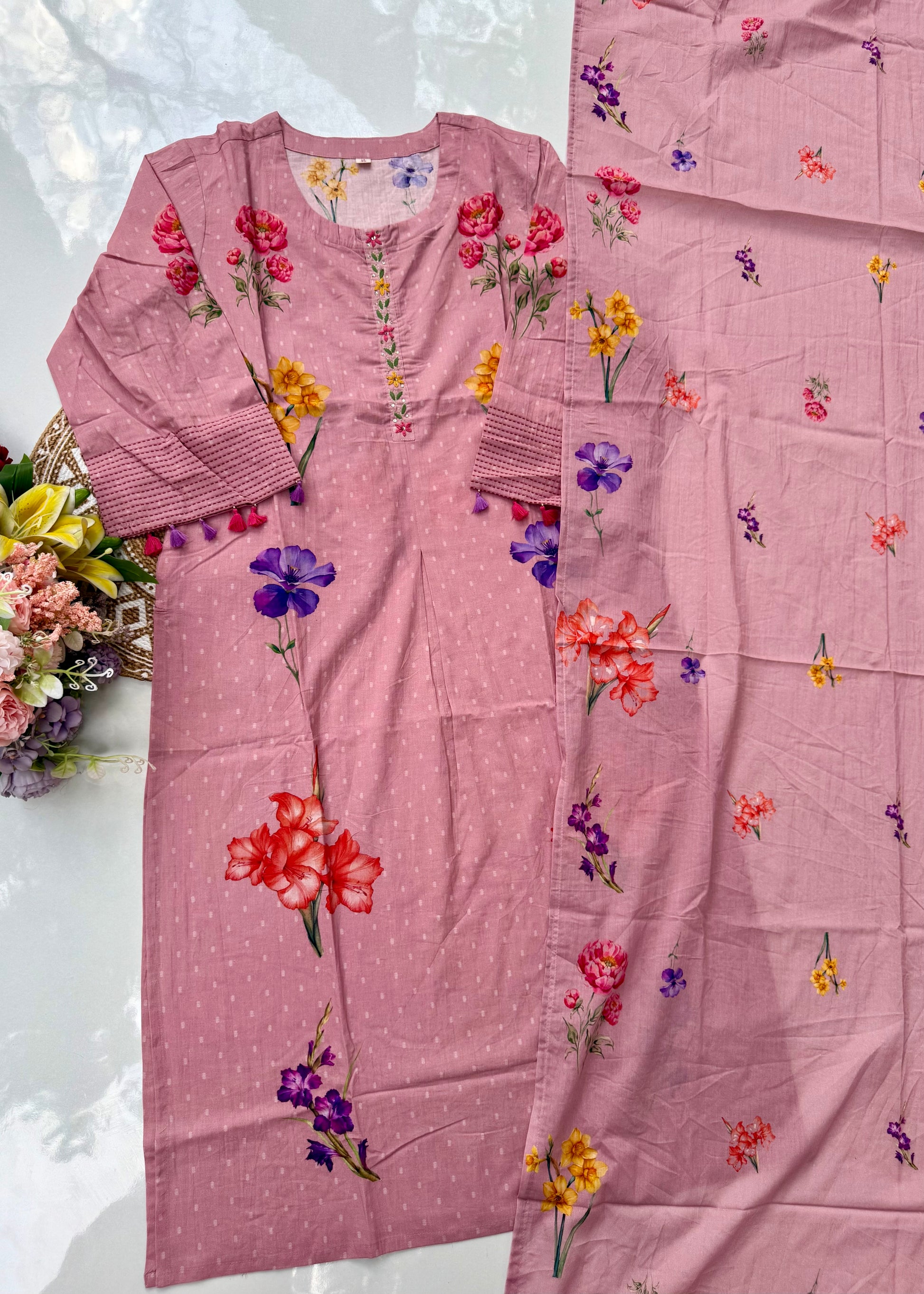 “AVLEEN" Premium Cotton dobby printed kurta set