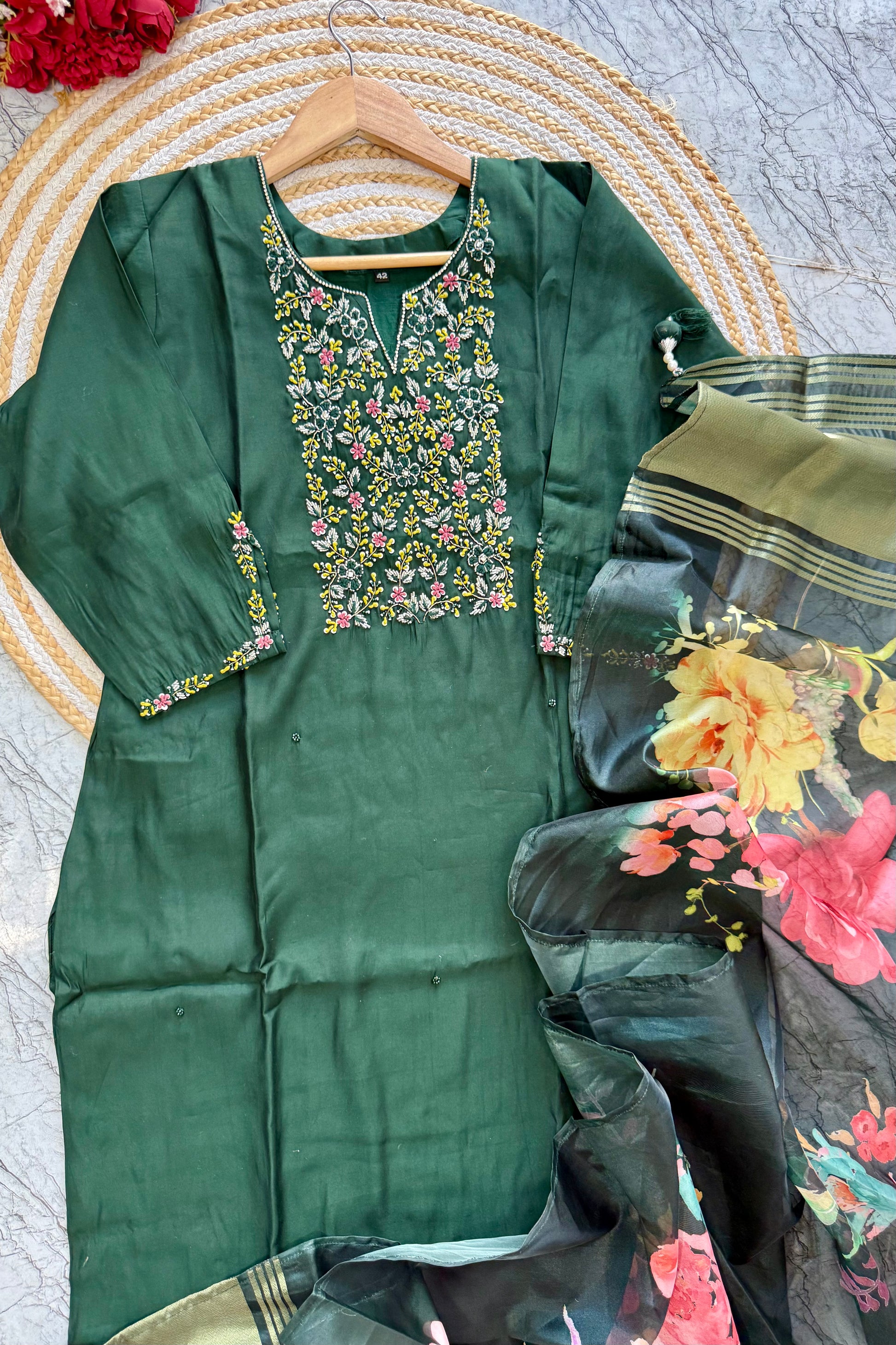 “AMALA” Premium roman silk handcrafted kurti set