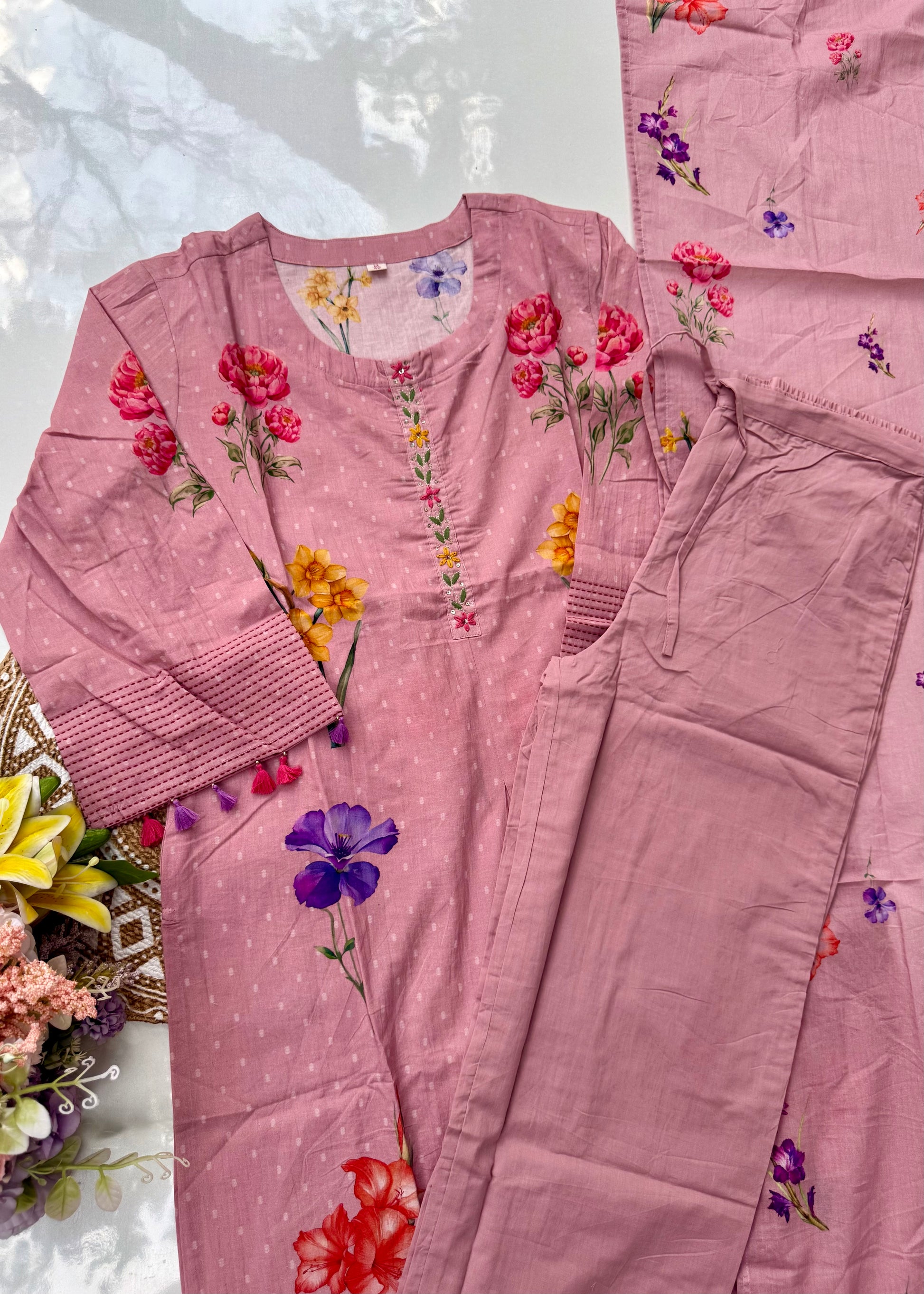 “AVLEEN" Premium Cotton dobby printed kurta set