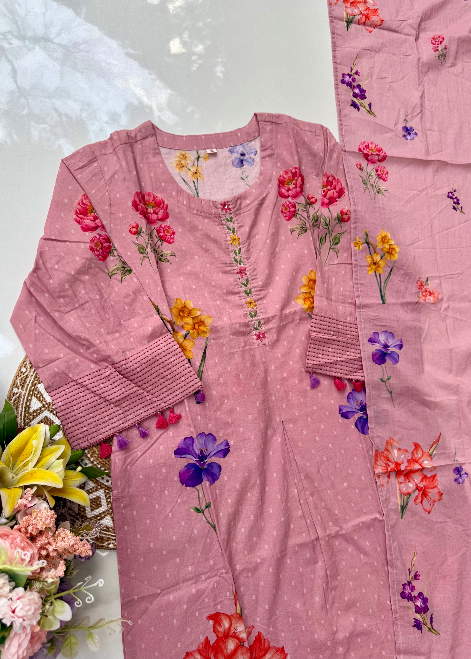 “AVLEEN" Premium Cotton dobby printed kurta set