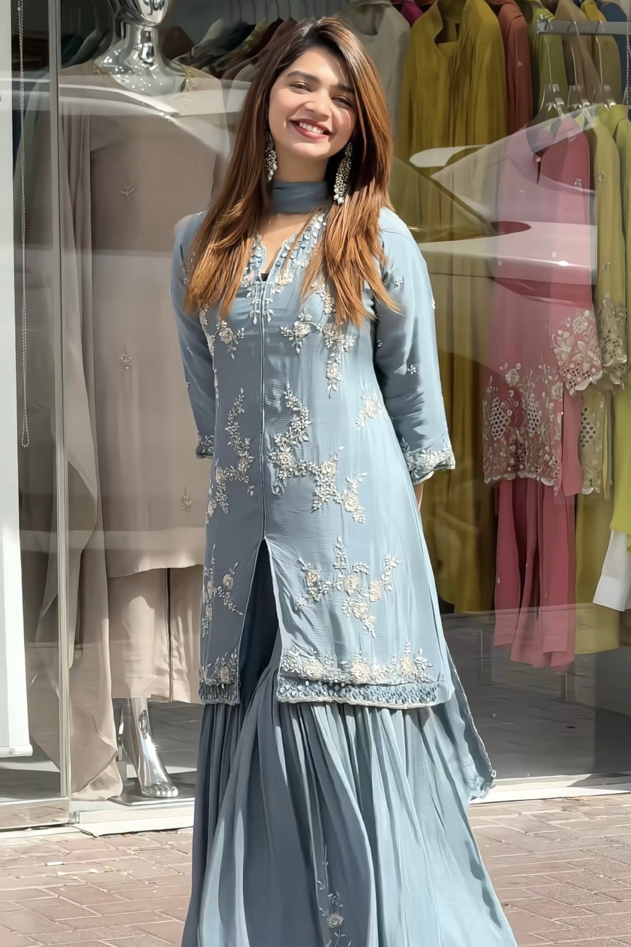 ✨Ruby - Premium Chinnon Slit Kurti Sharara set