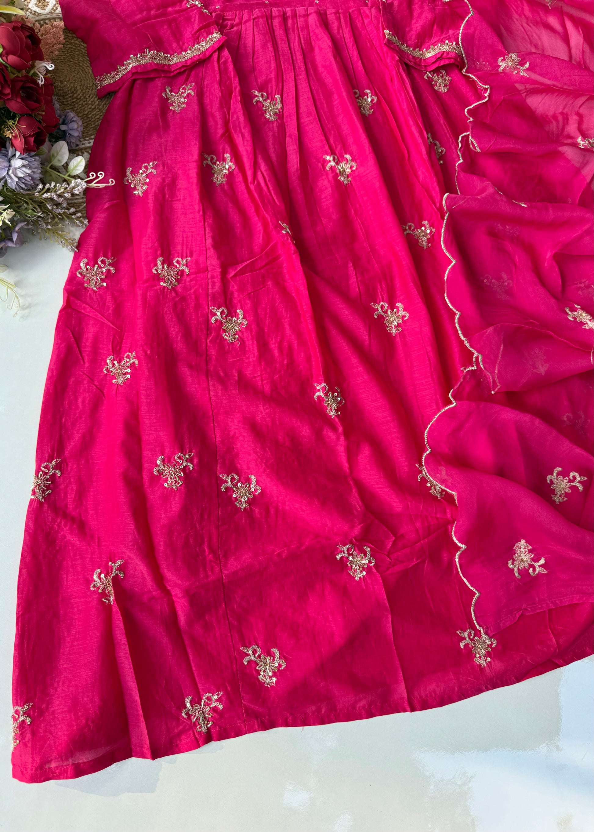 “Ishira” Premium Mul Chanderi Anarkali Kurta Set with Handwork
