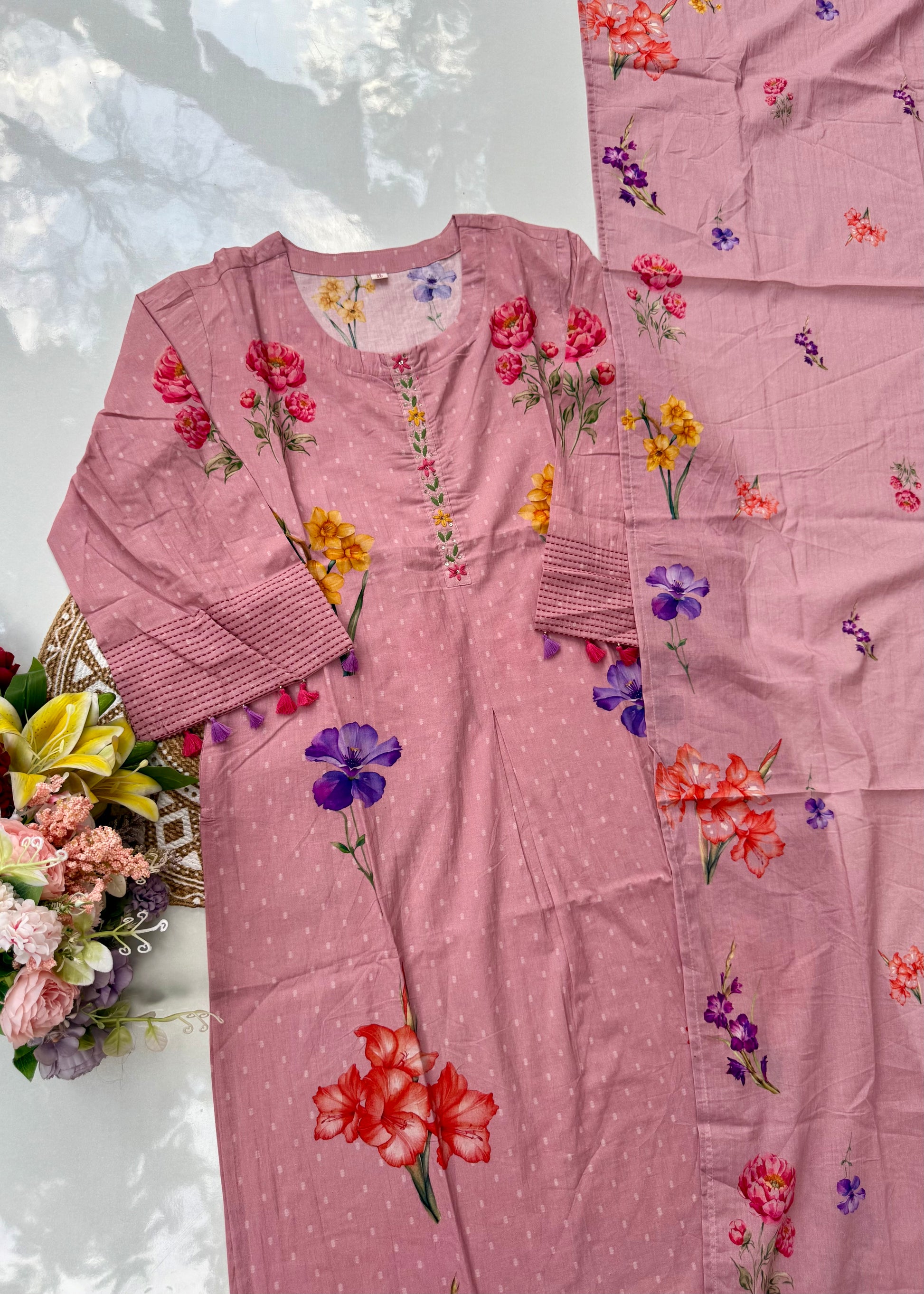 “AVLEEN" Premium Cotton dobby printed kurta set