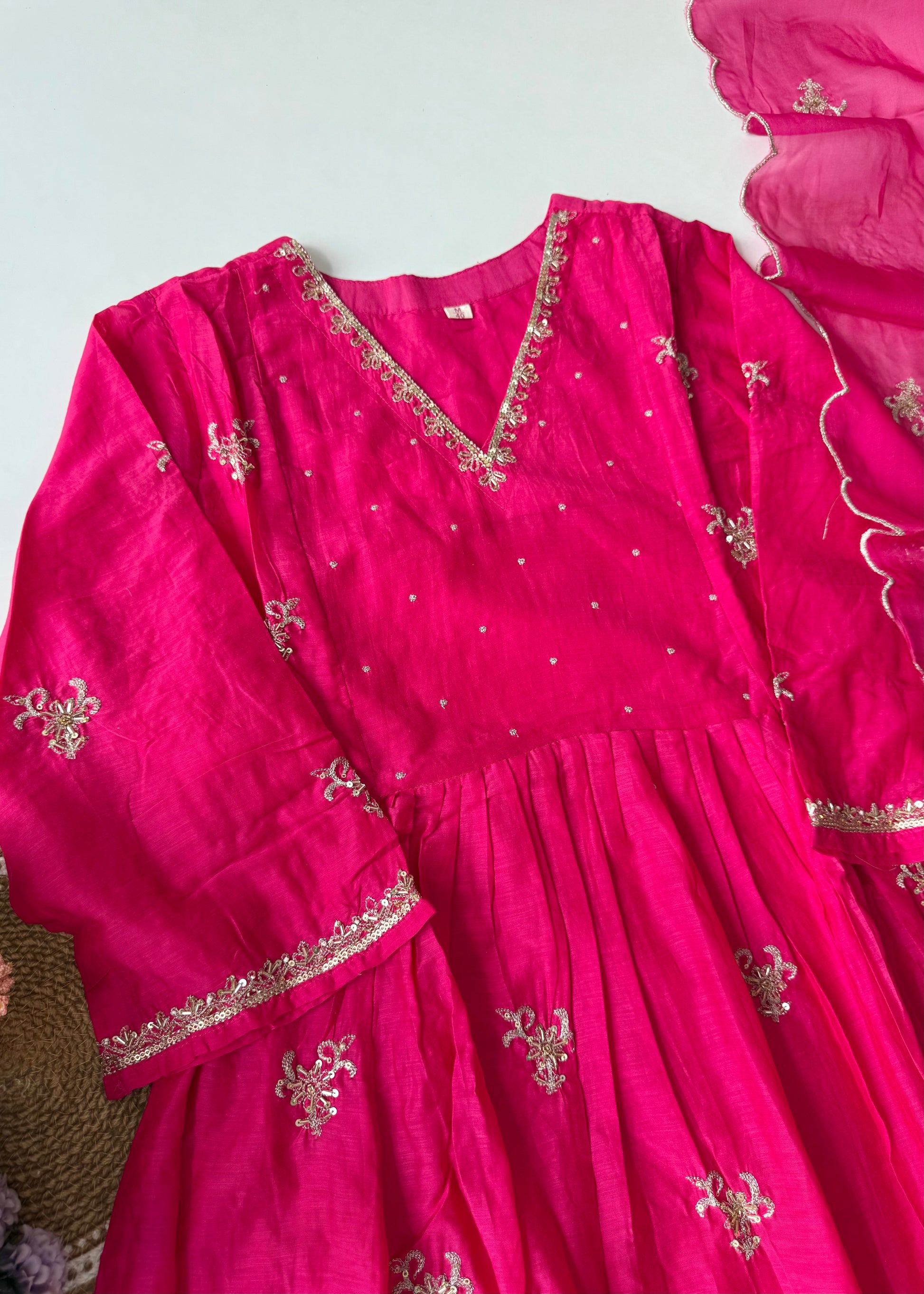 “Ishira” Premium Mul Chanderi Anarkali Kurta Set with Handwork