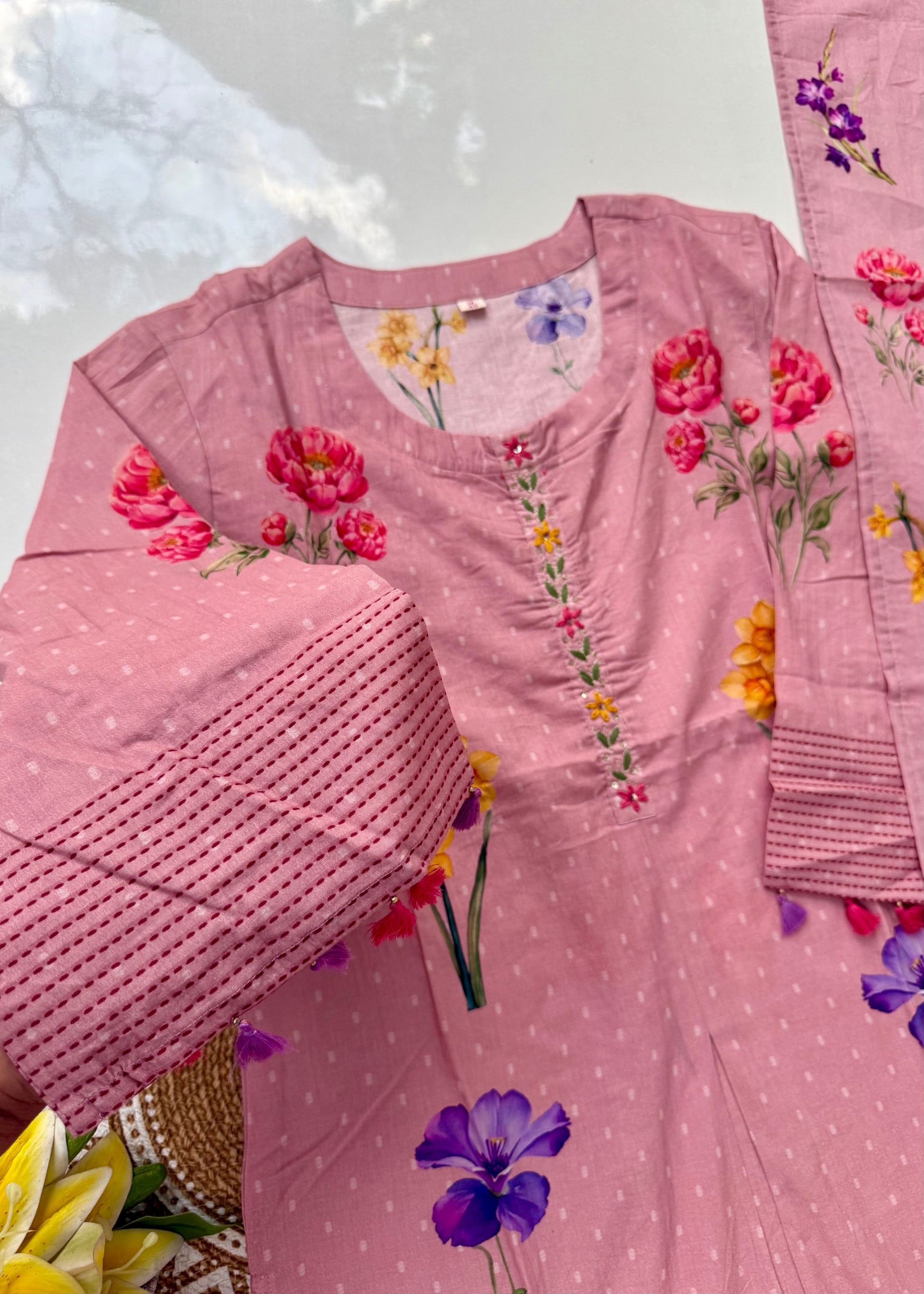 “AVLEEN" Premium Cotton dobby printed kurta set