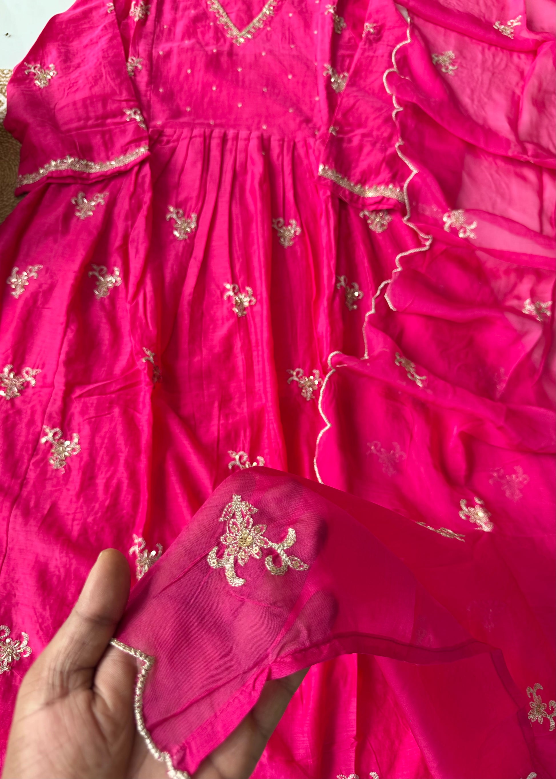 “Ishira” Premium Mul Chanderi Anarkali Kurta Set with Handwork