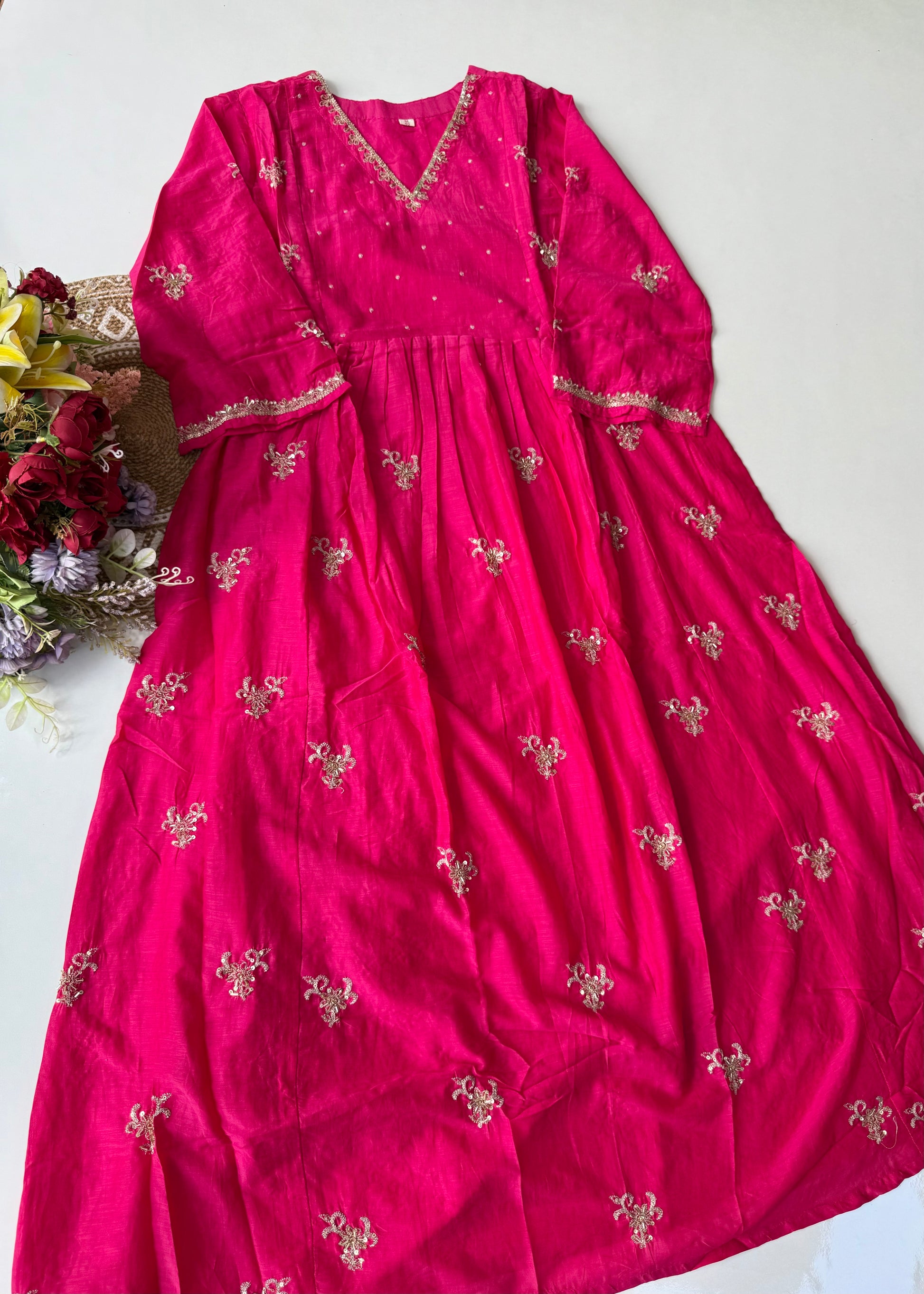 “Ishira” Premium Mul Chanderi Anarkali Kurta Set with Handwork