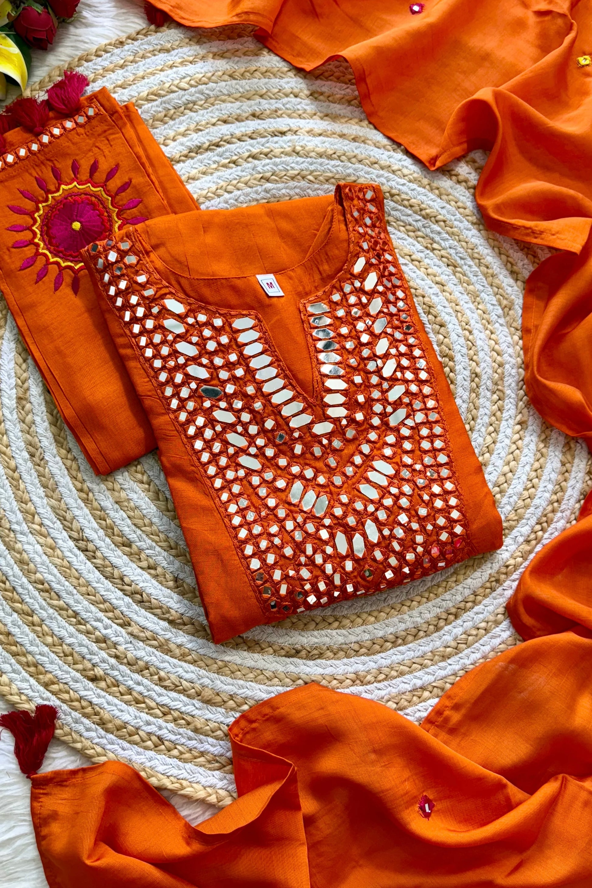 “JASMINE” Premium Mul Chanderi mirror work anarkali suit set