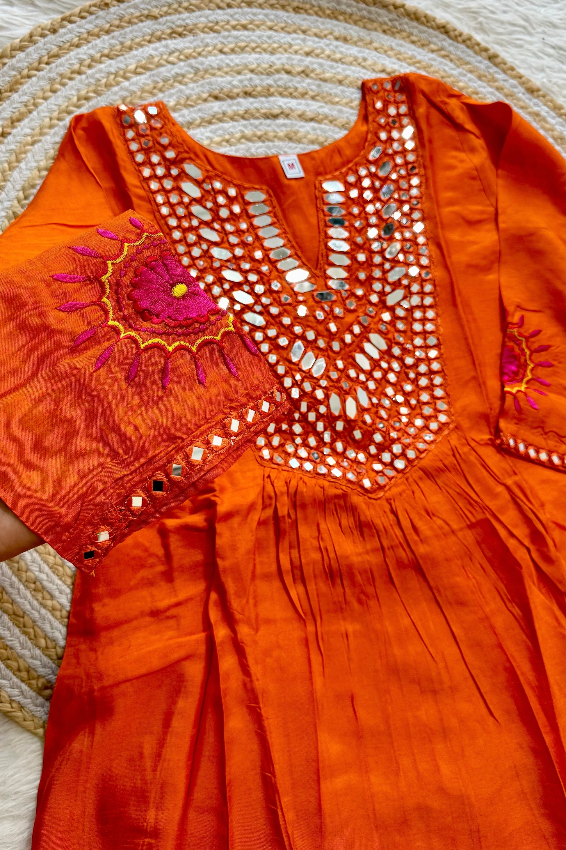 “JASMINE” Premium Mul Chanderi mirror work anarkali suit set