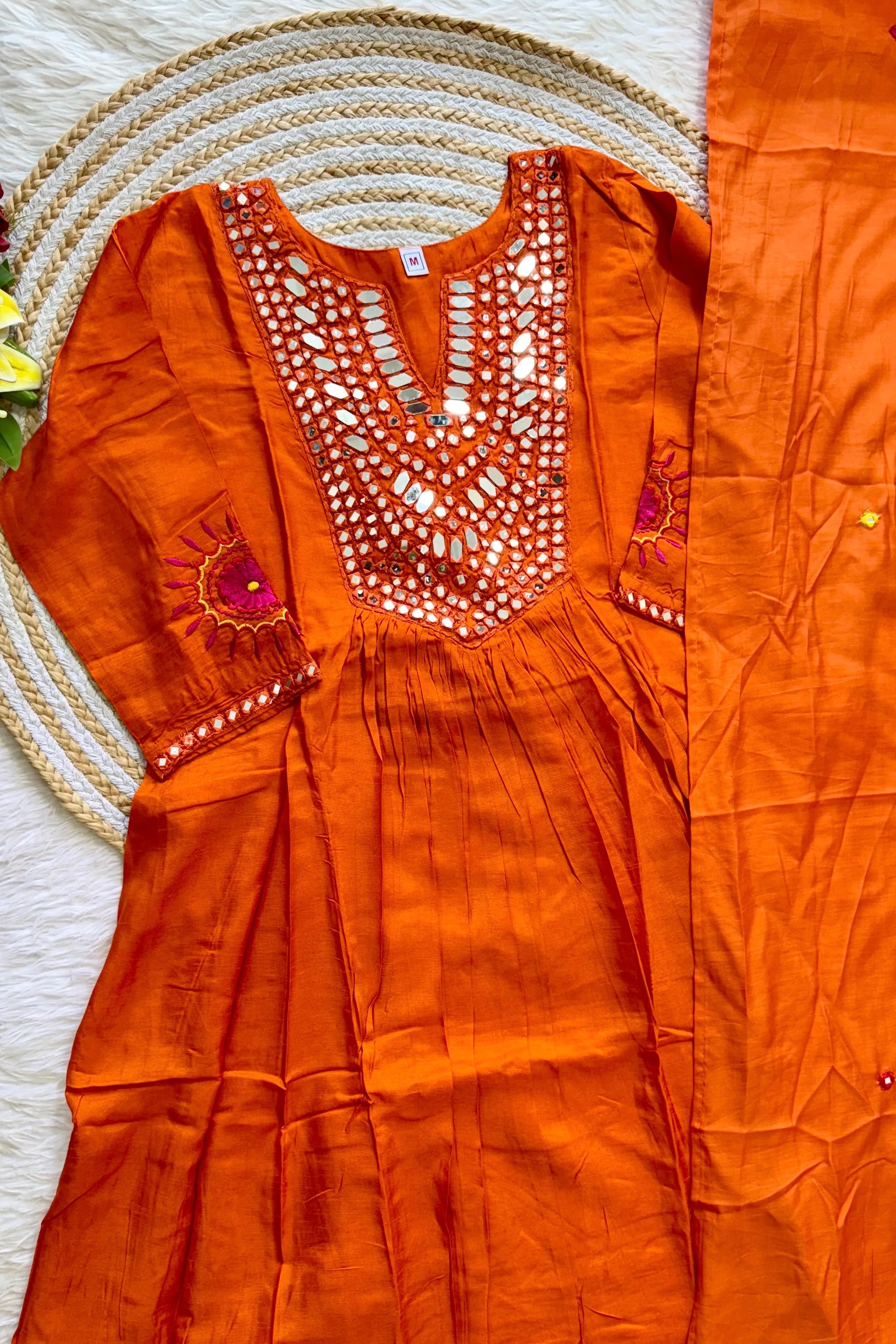 “JASMINE” Premium Mul Chanderi mirror work anarkali suit set