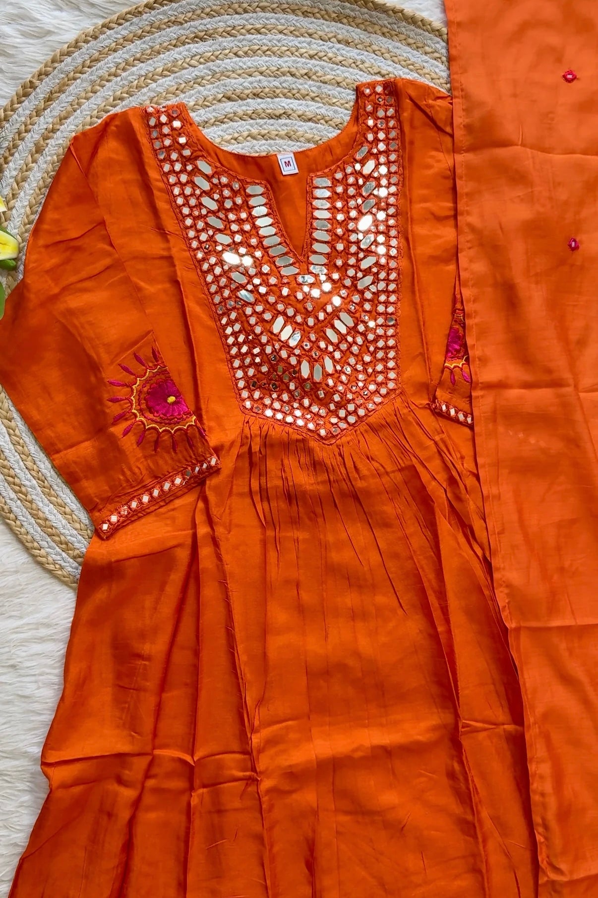 “JASMINE” Premium Mul Chanderi mirror work anarkali suit set