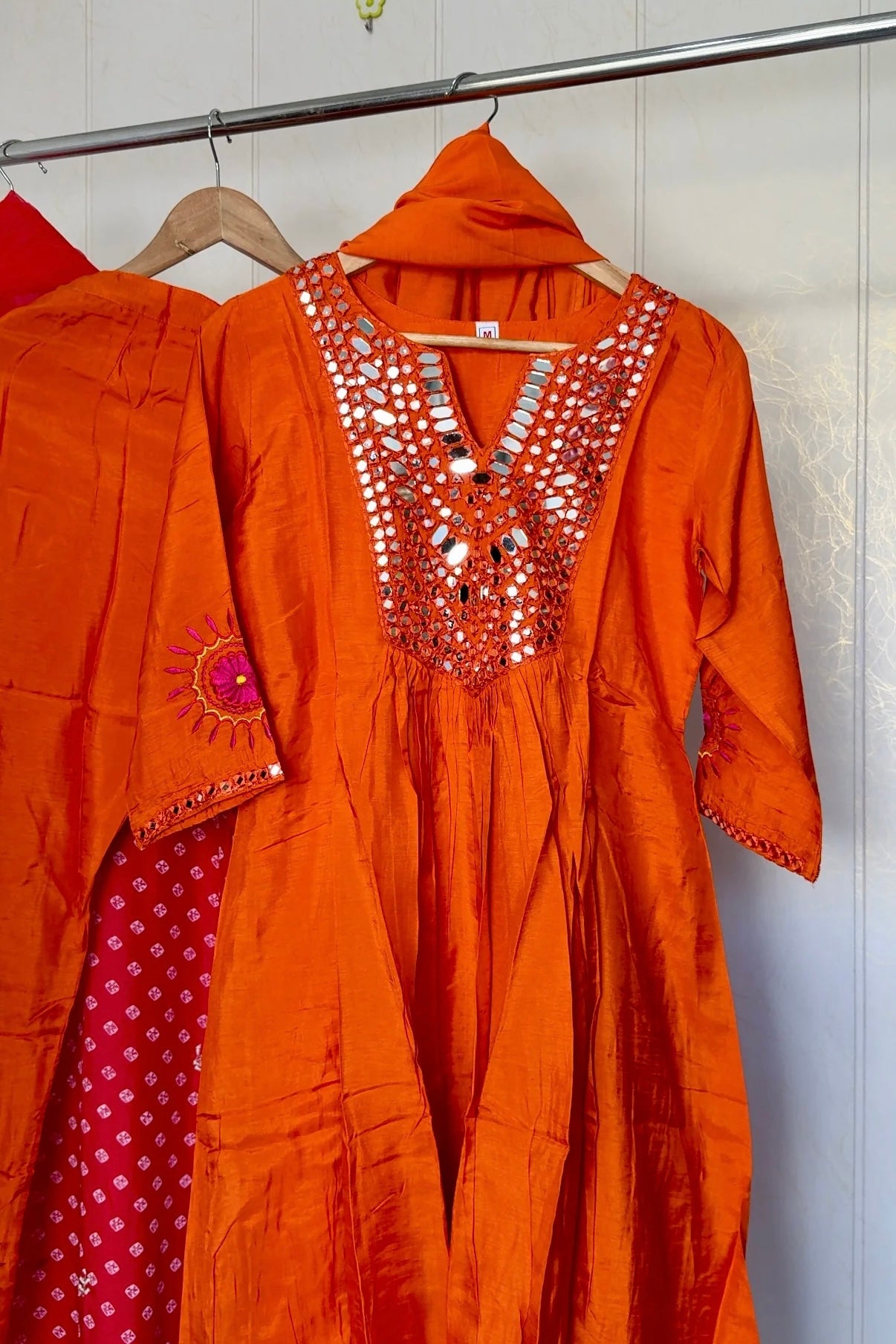 “JASMINE” Premium Mul Chanderi mirror work anarkali suit set