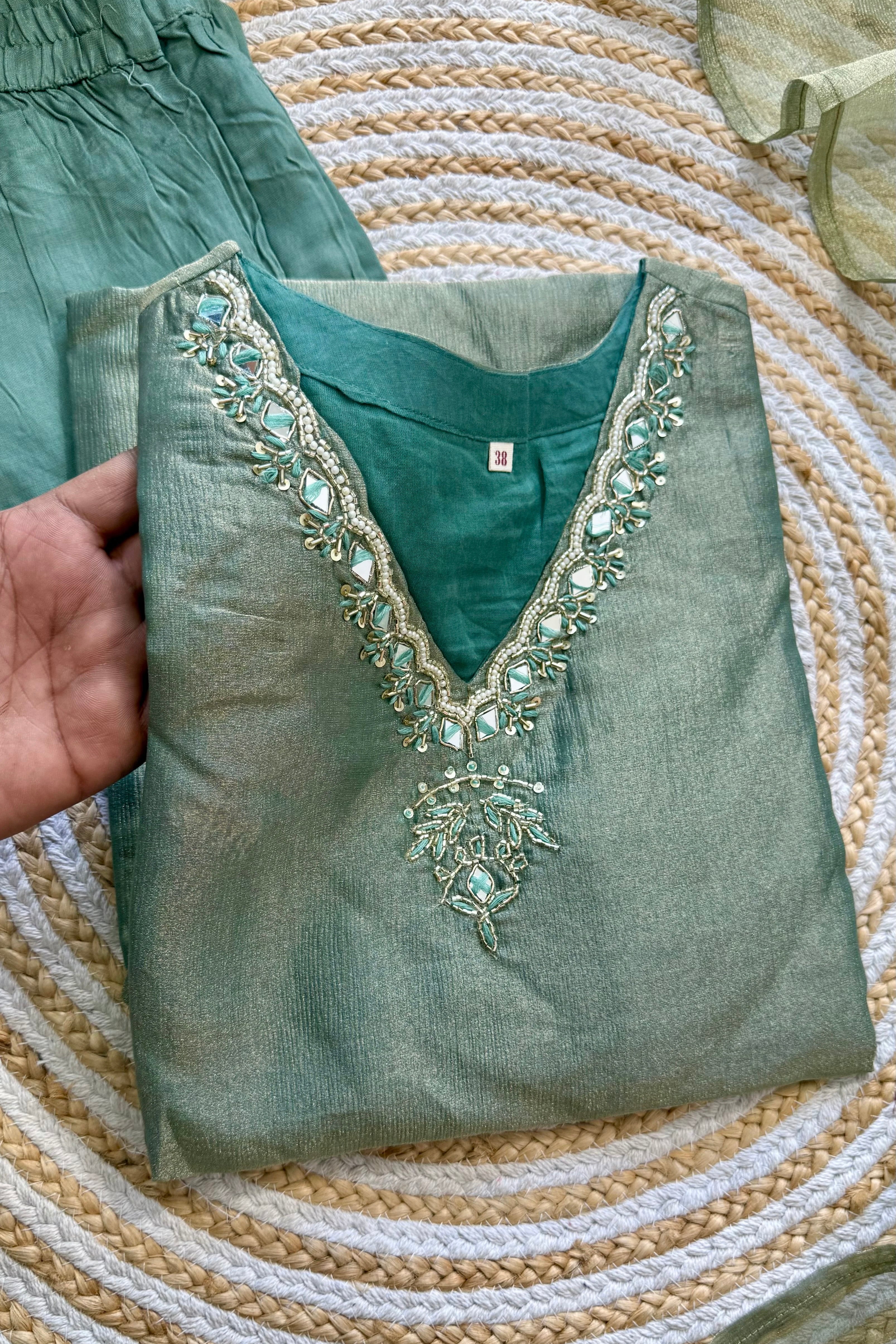 “Charvi” Crush tissue light weight v neck kurta set