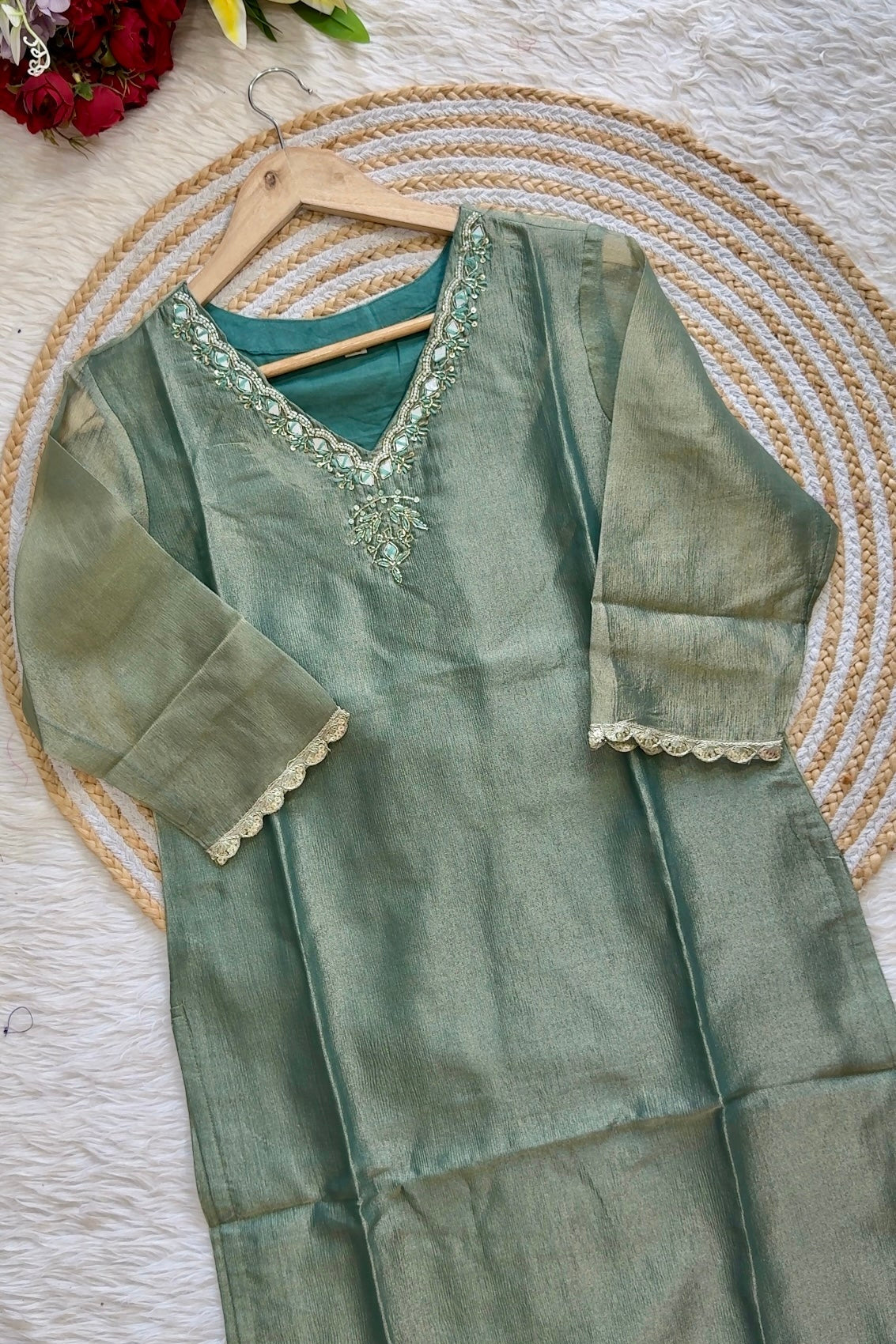 “Charvi” Crush tissue light weight v neck kurta set