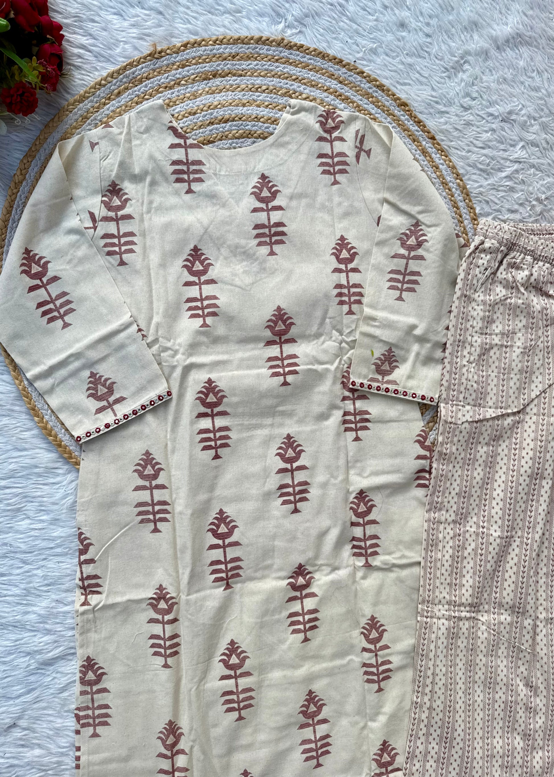 “MISHA" Premium cotton Mirror work kurti pant set