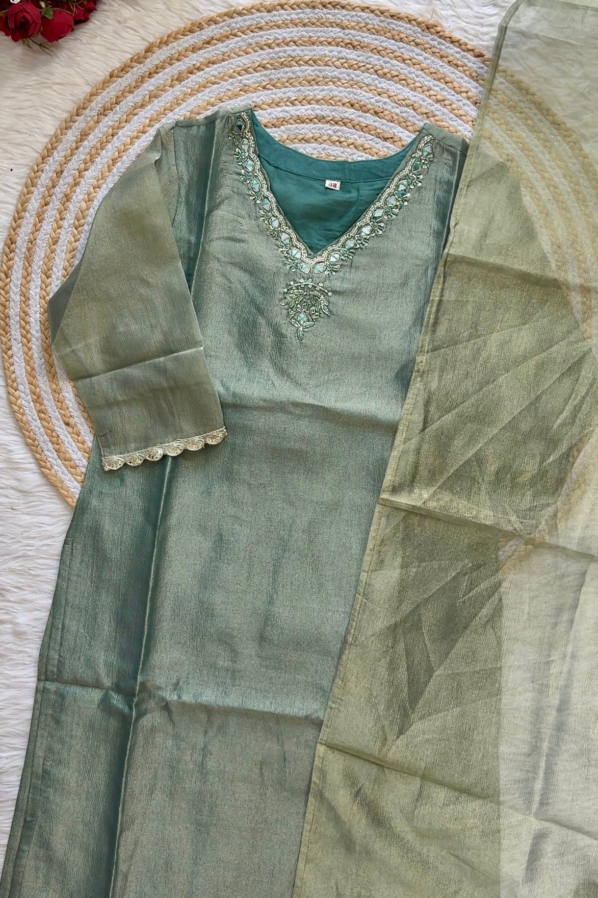 “Charvi” Crush tissue light weight v neck kurta set