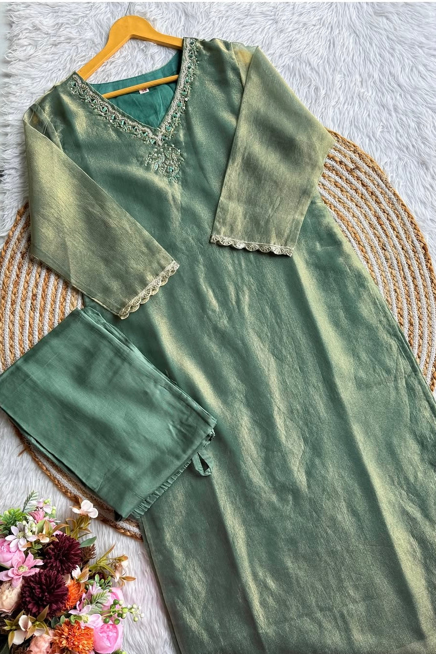 “Charvi” Crush tissue light weight v neck kurta set