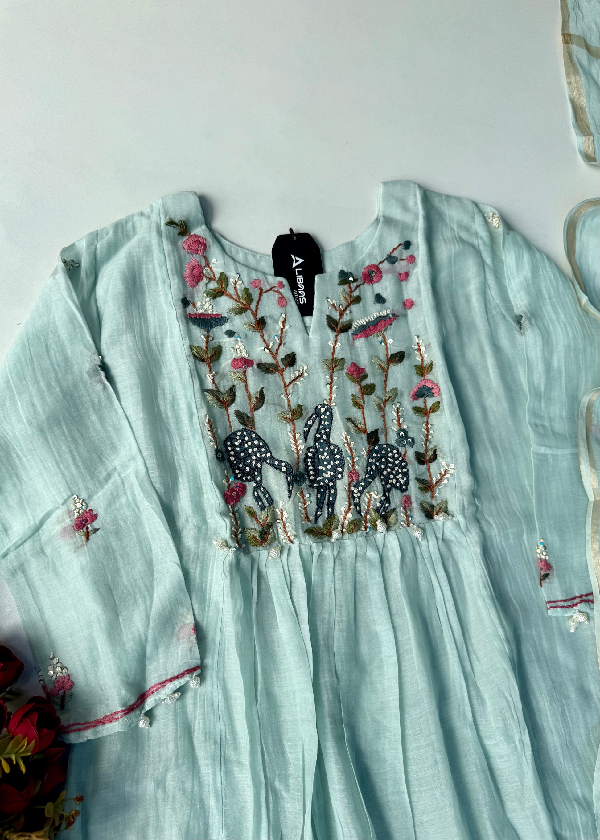 “Blush” Aqua Blue Mul Chanderi Anarkali Suit Set