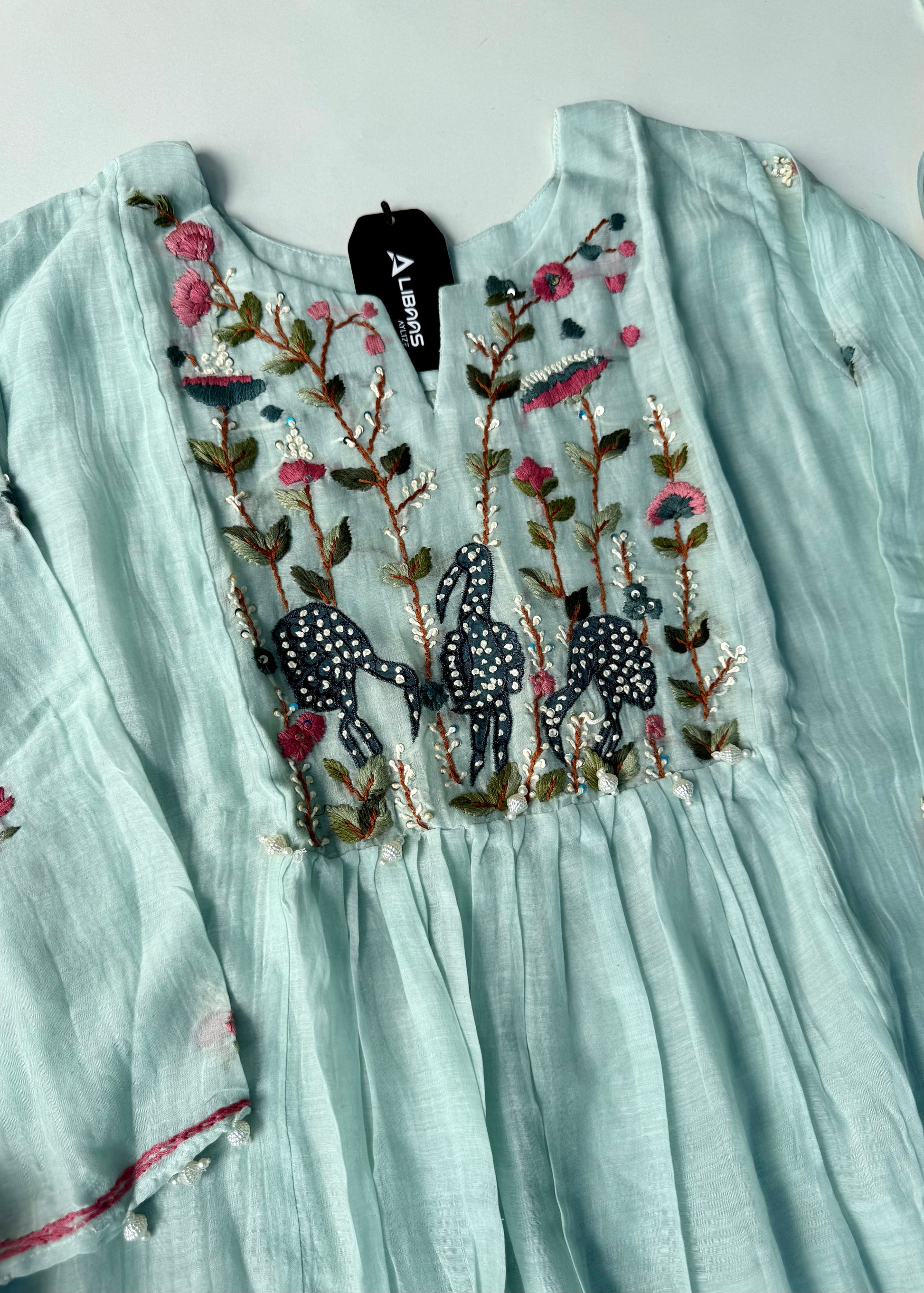 “Blush” Aqua Blue Mul Chanderi Anarkali Suit Set