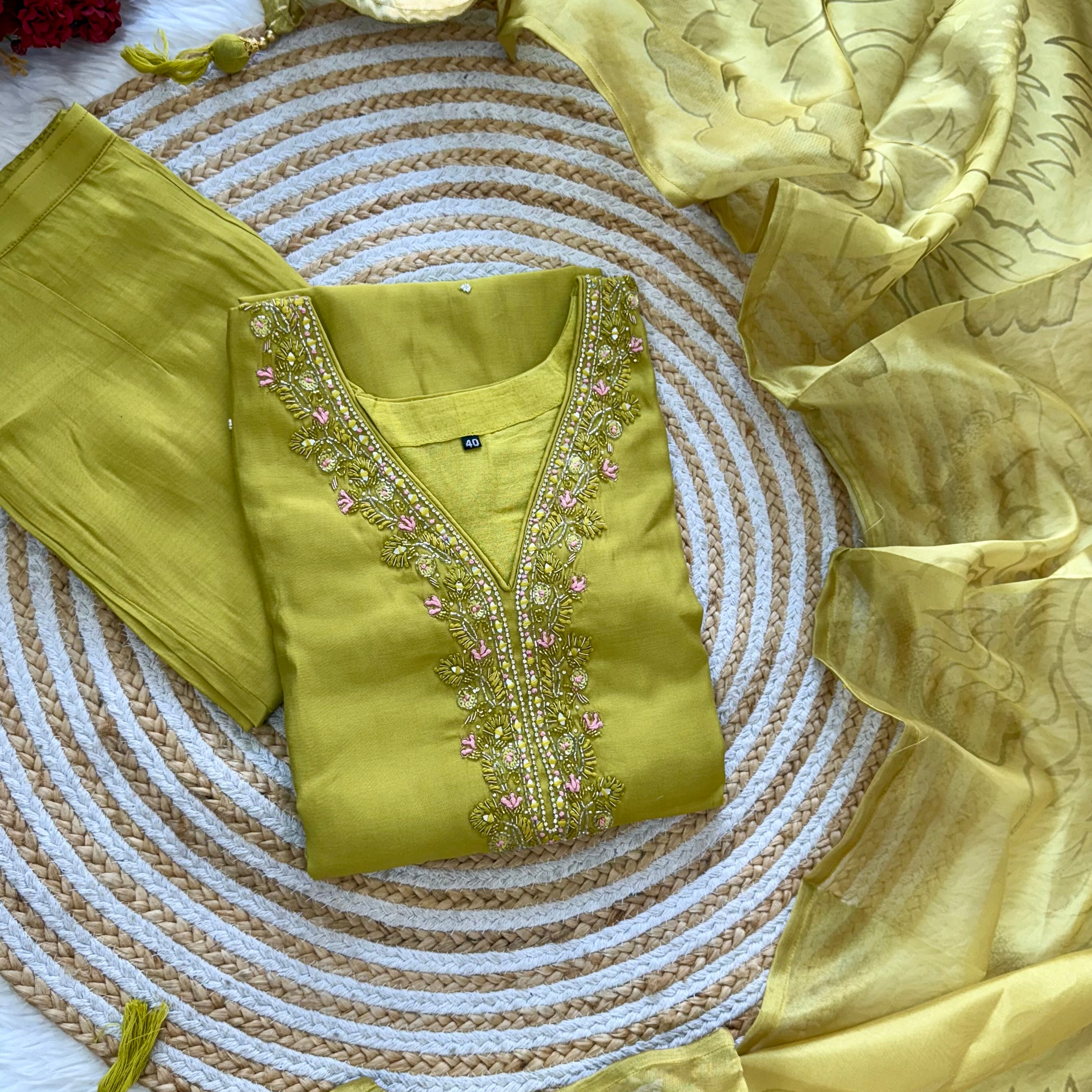 “UMA” Premium roman silk handcrafted kurti set