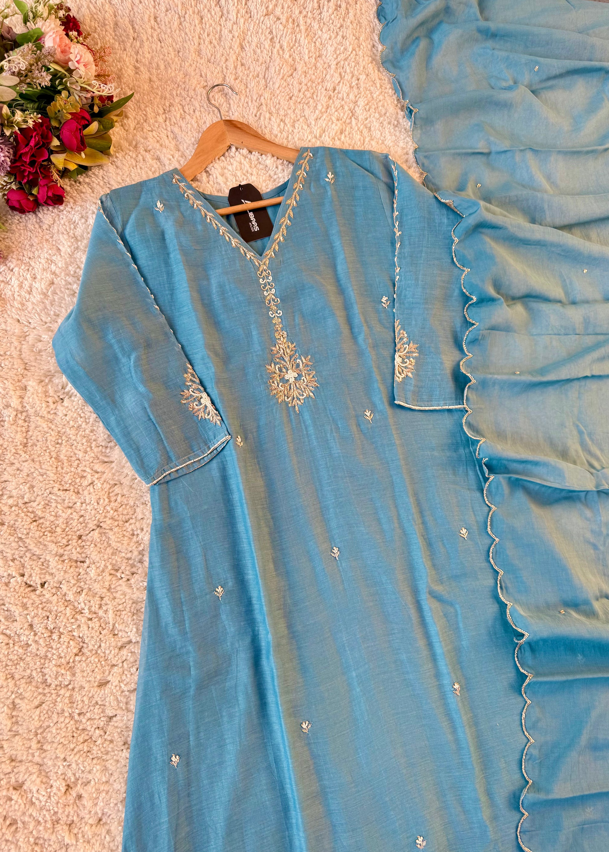 “HAYA” Premium Mul Chanderi A-Line Kurta with Bottom & Dupatta