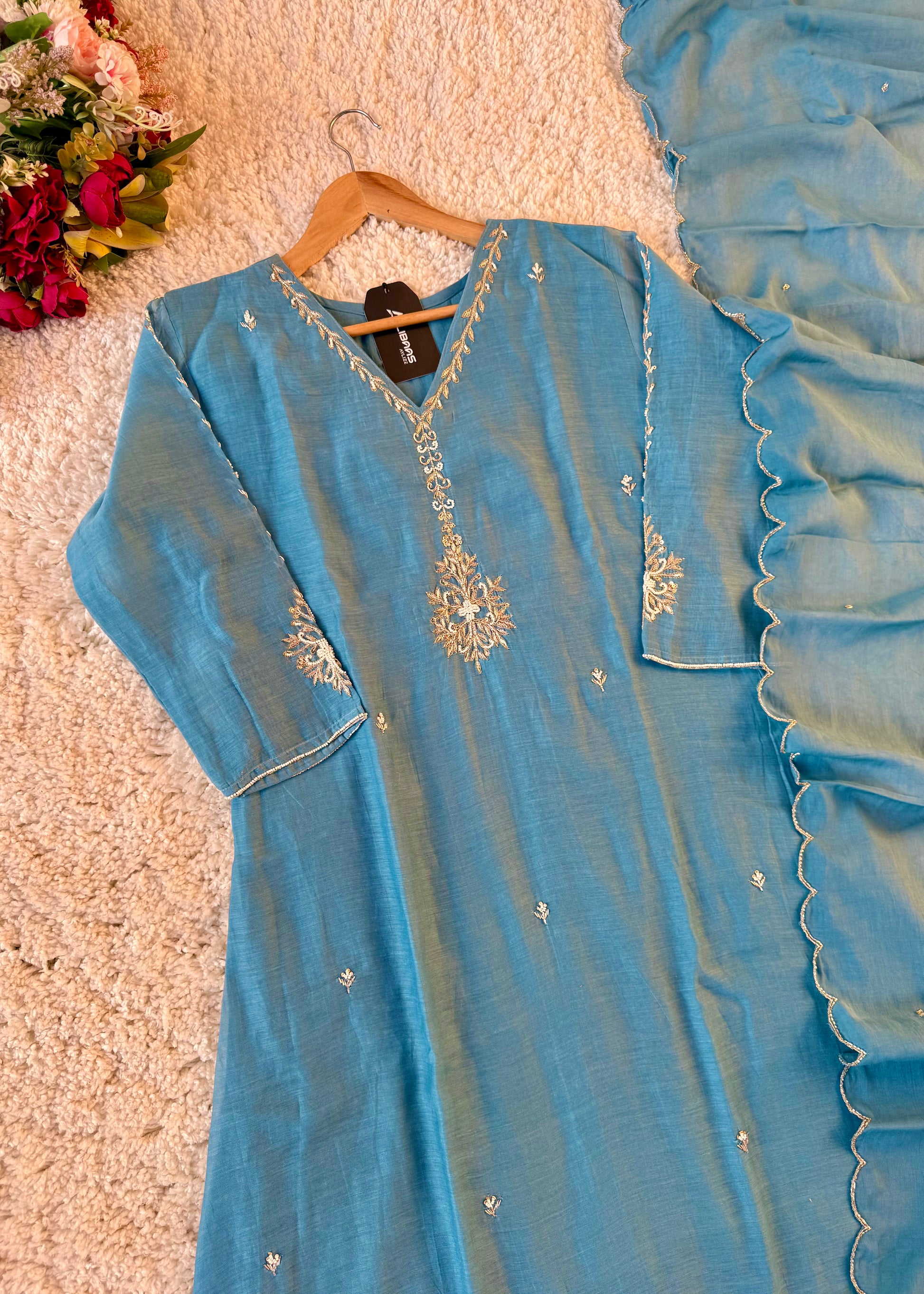 “HAYA” Premium Mul Chanderi A-Line Kurta with Bottom & Dupatta