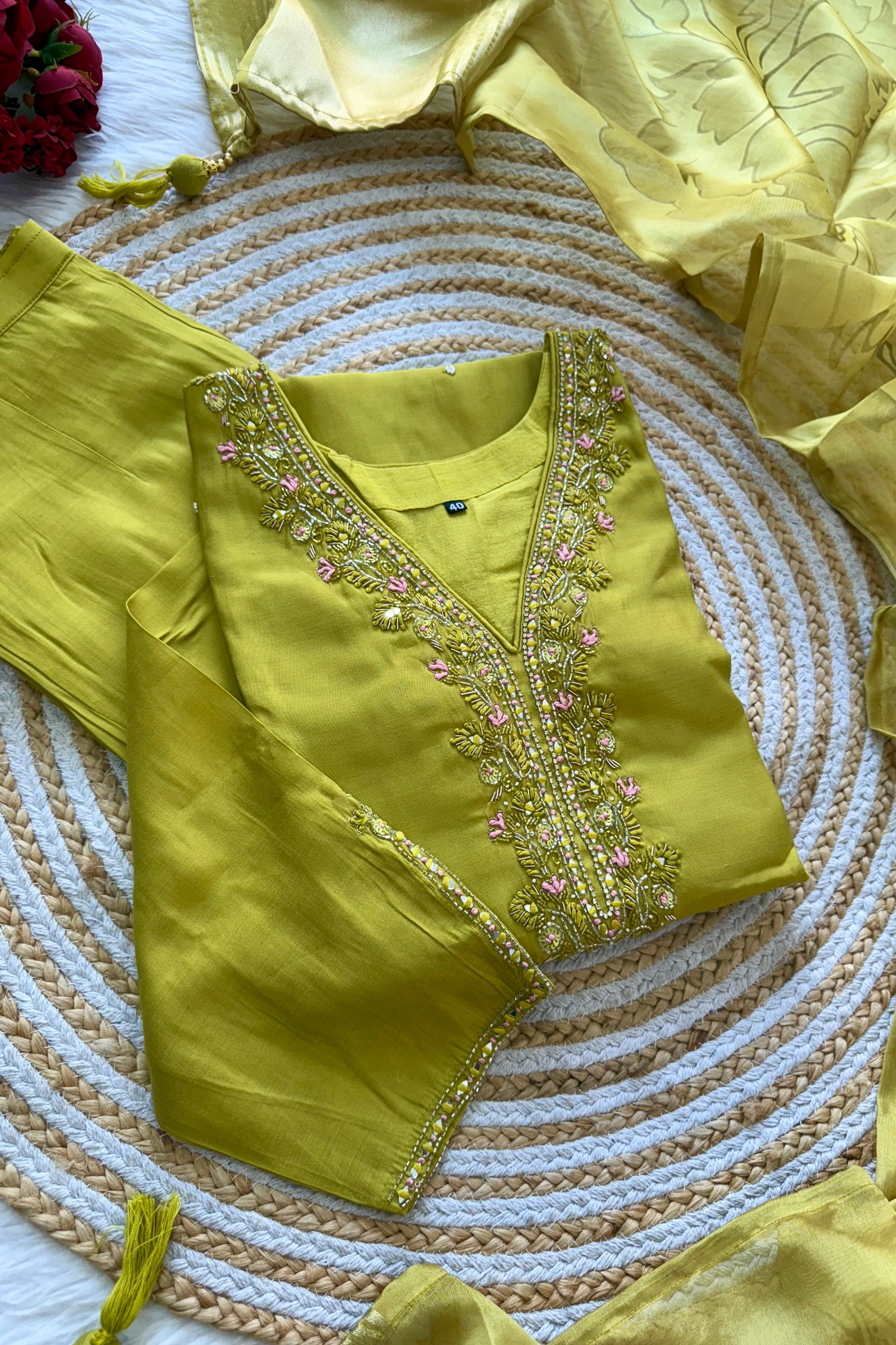 “UMA” Premium roman silk handcrafted kurti set