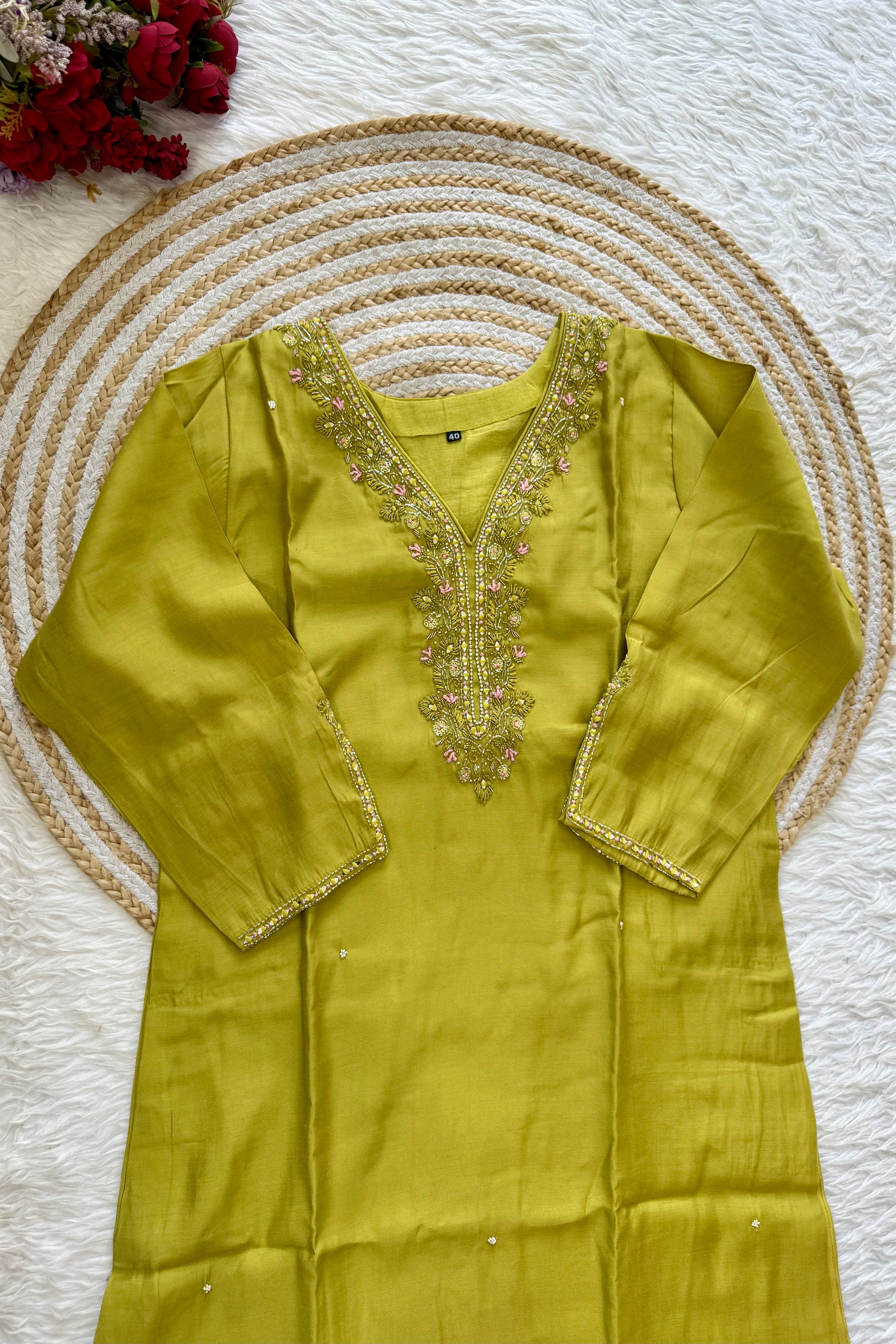 “UMA” Premium roman silk handcrafted kurti set