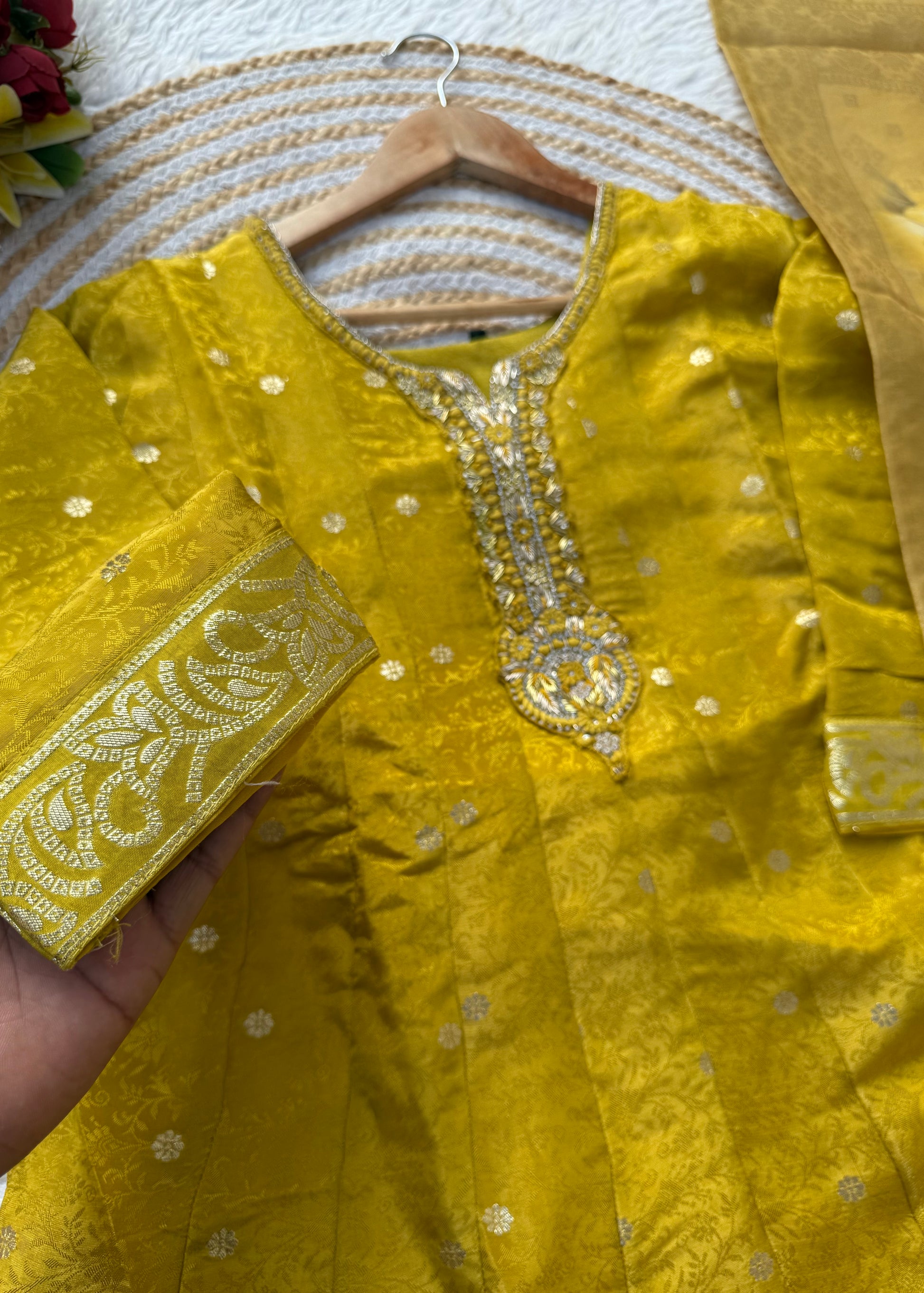 “AMBER” Festive wear handcrafted tissue silk anarkali set