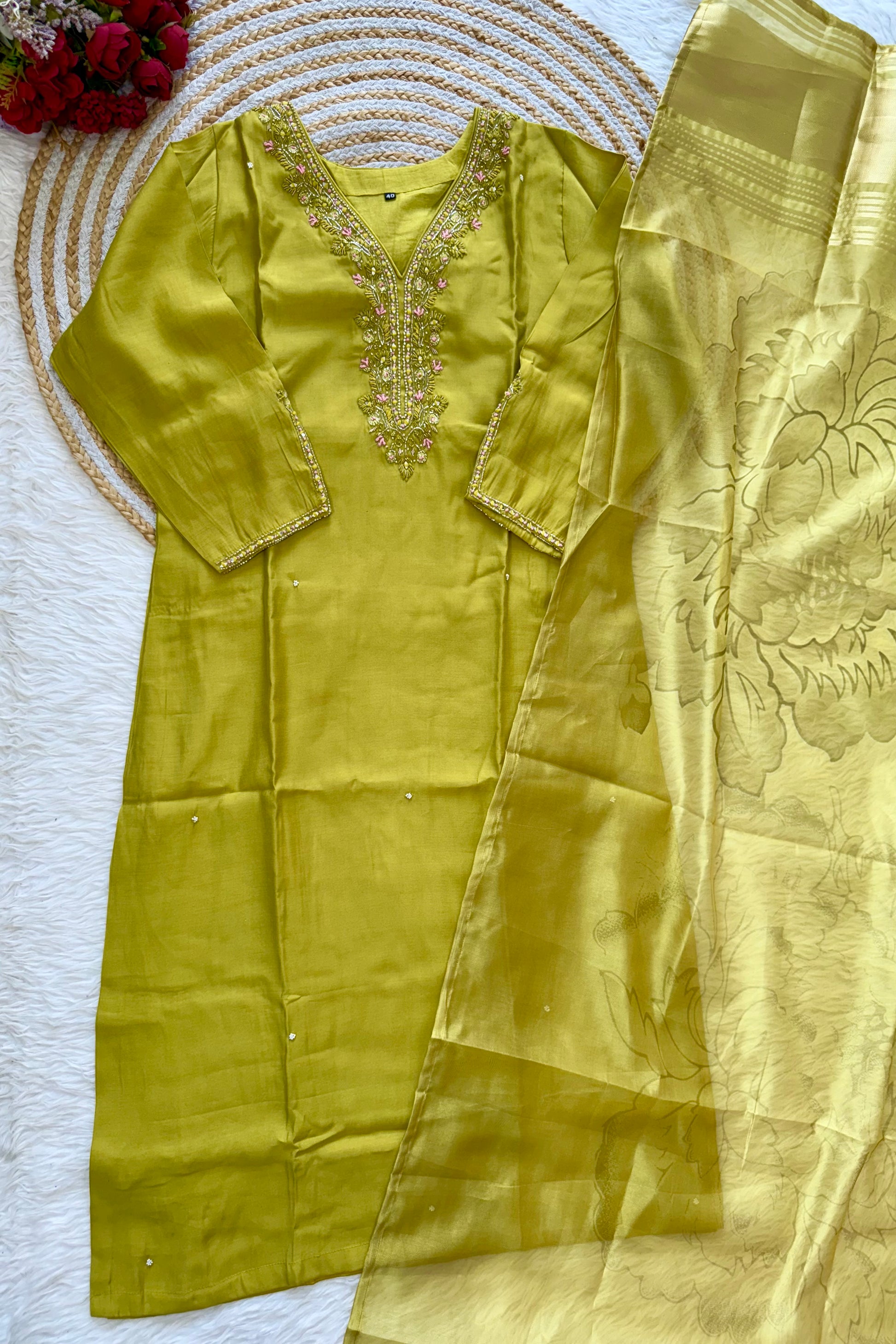 “UMA” Premium roman silk handcrafted kurti set