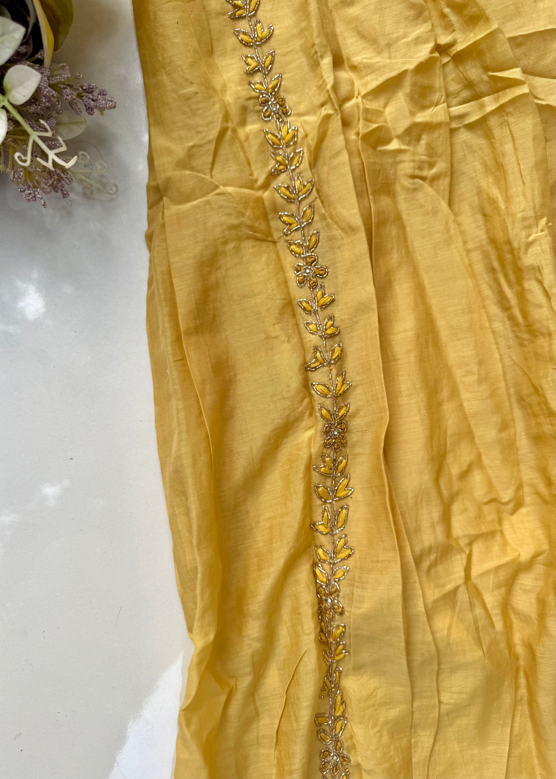 “Ayza” Golden yellow premium Mul Chanderi Anarkali  kurta set 🛍️