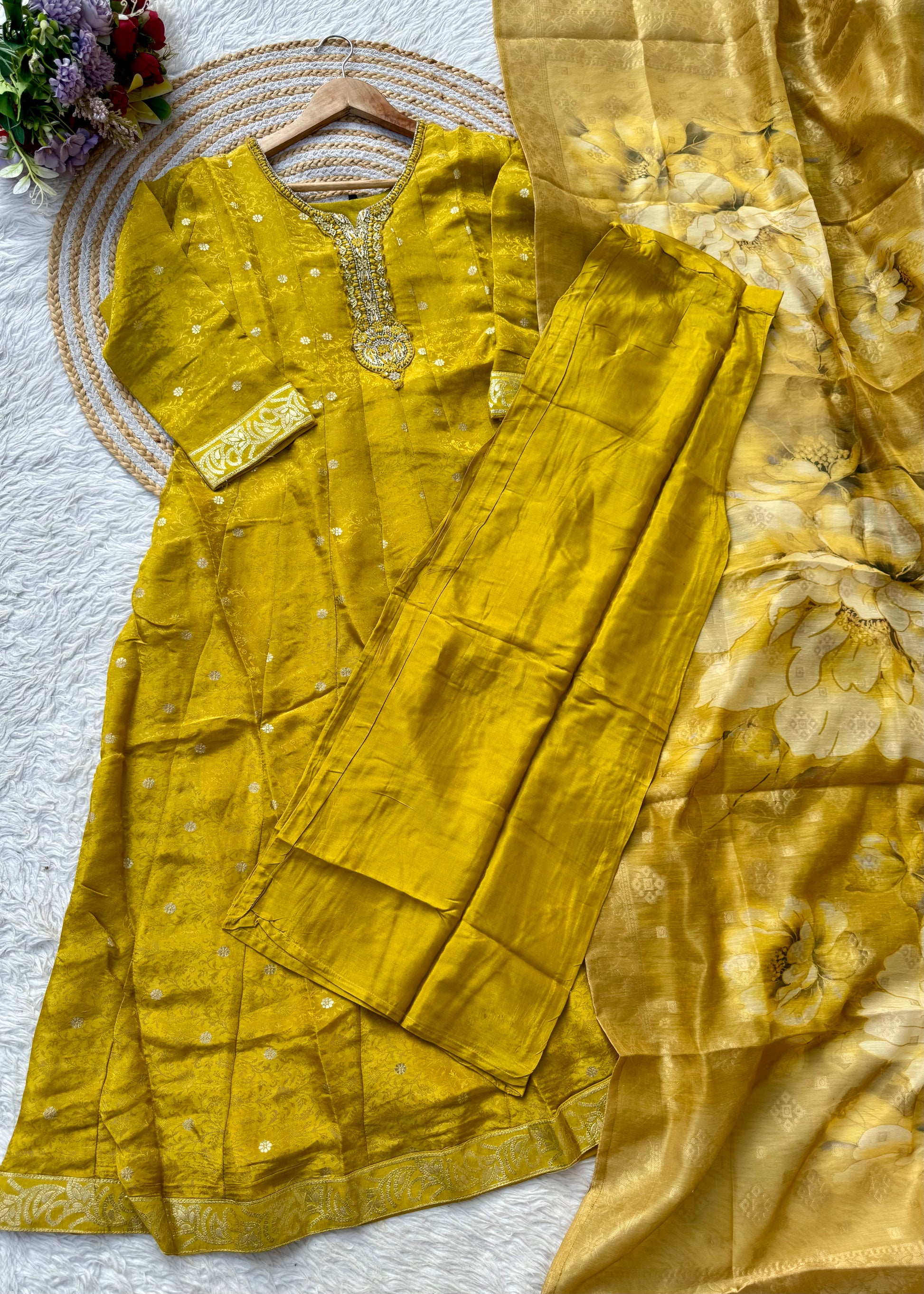 “AMBER” Festive wear handcrafted tissue silk anarkali set