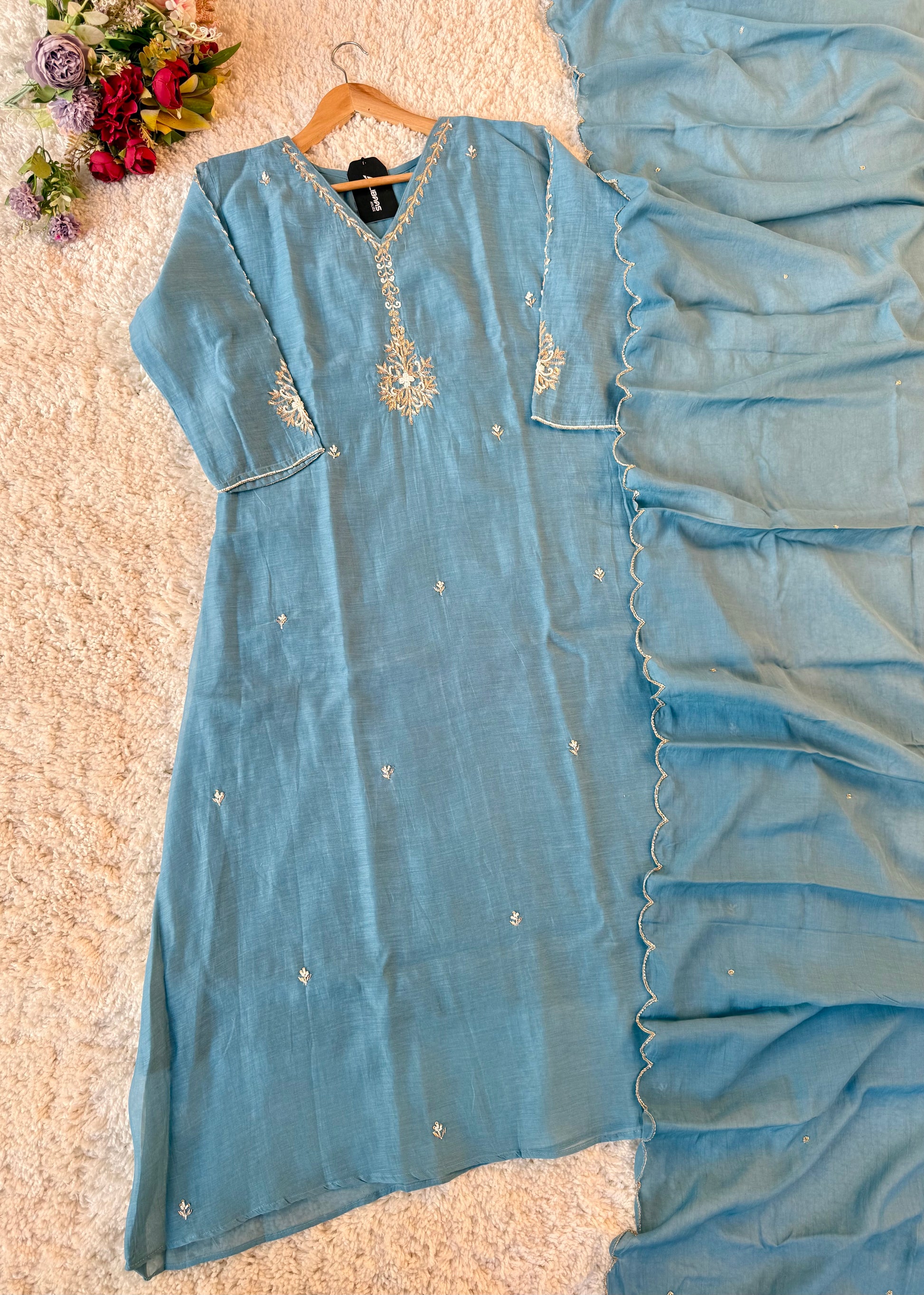 “HAYA” Premium Mul Chanderi A-Line Kurta with Bottom & Dupatta