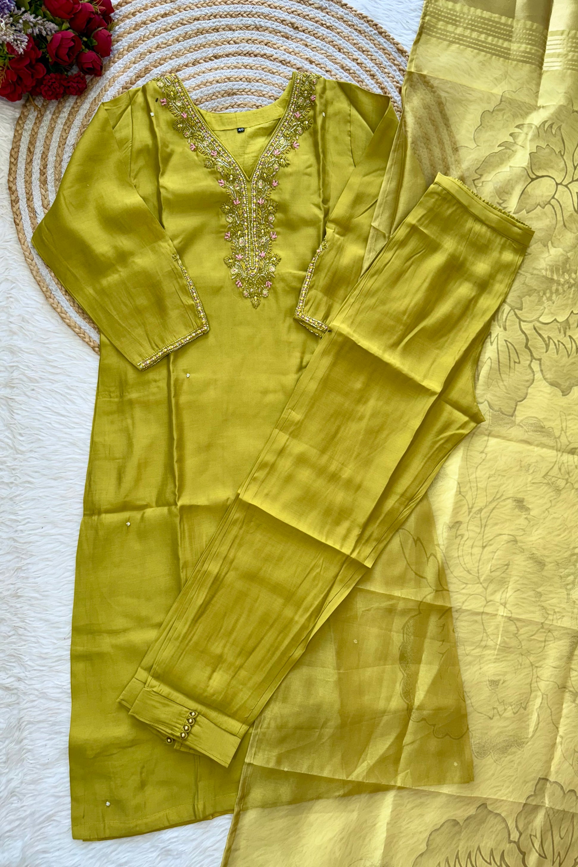 “UMA” Premium roman silk handcrafted kurti set