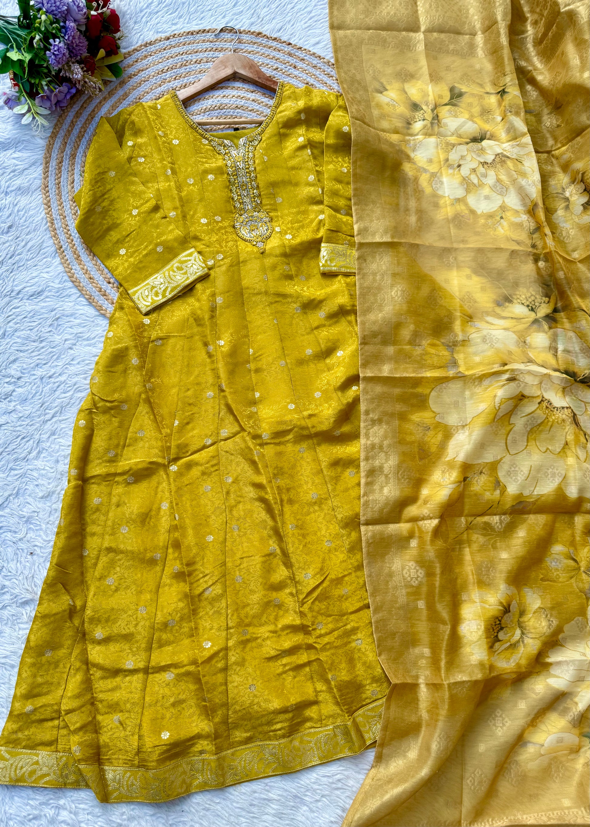“AMBER” Festive wear handcrafted tissue silk anarkali set