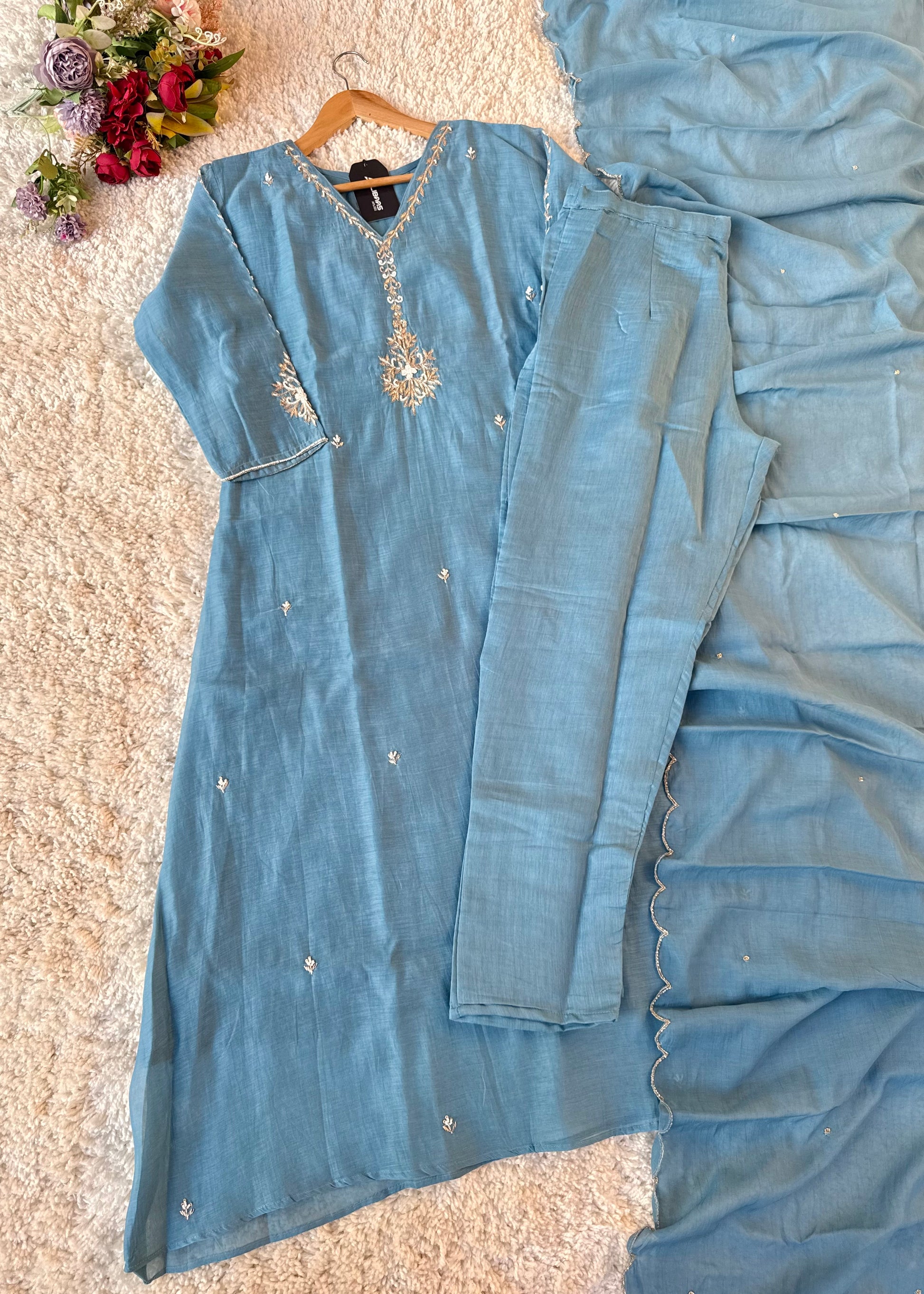 “HAYA” Premium Mul Chanderi A-Line Kurta with Bottom & Dupatta