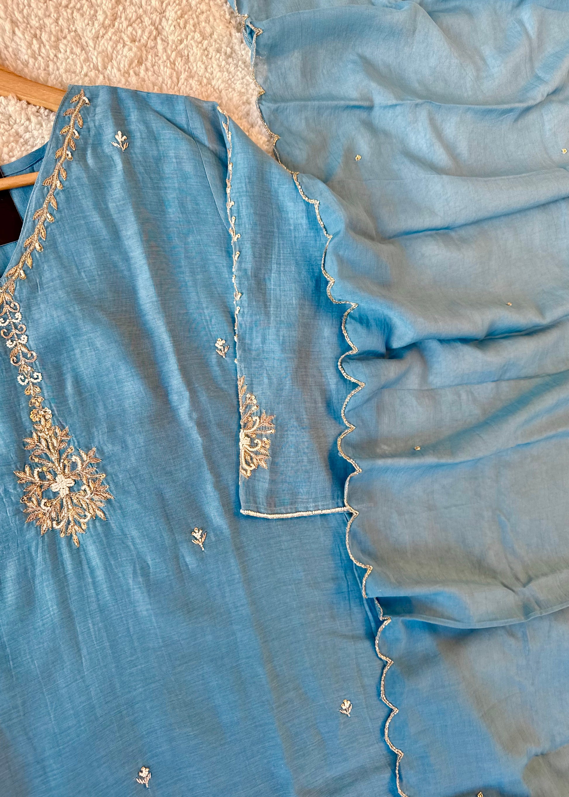 “HAYA” Premium Mul Chanderi A-Line Kurta with Bottom & Dupatta