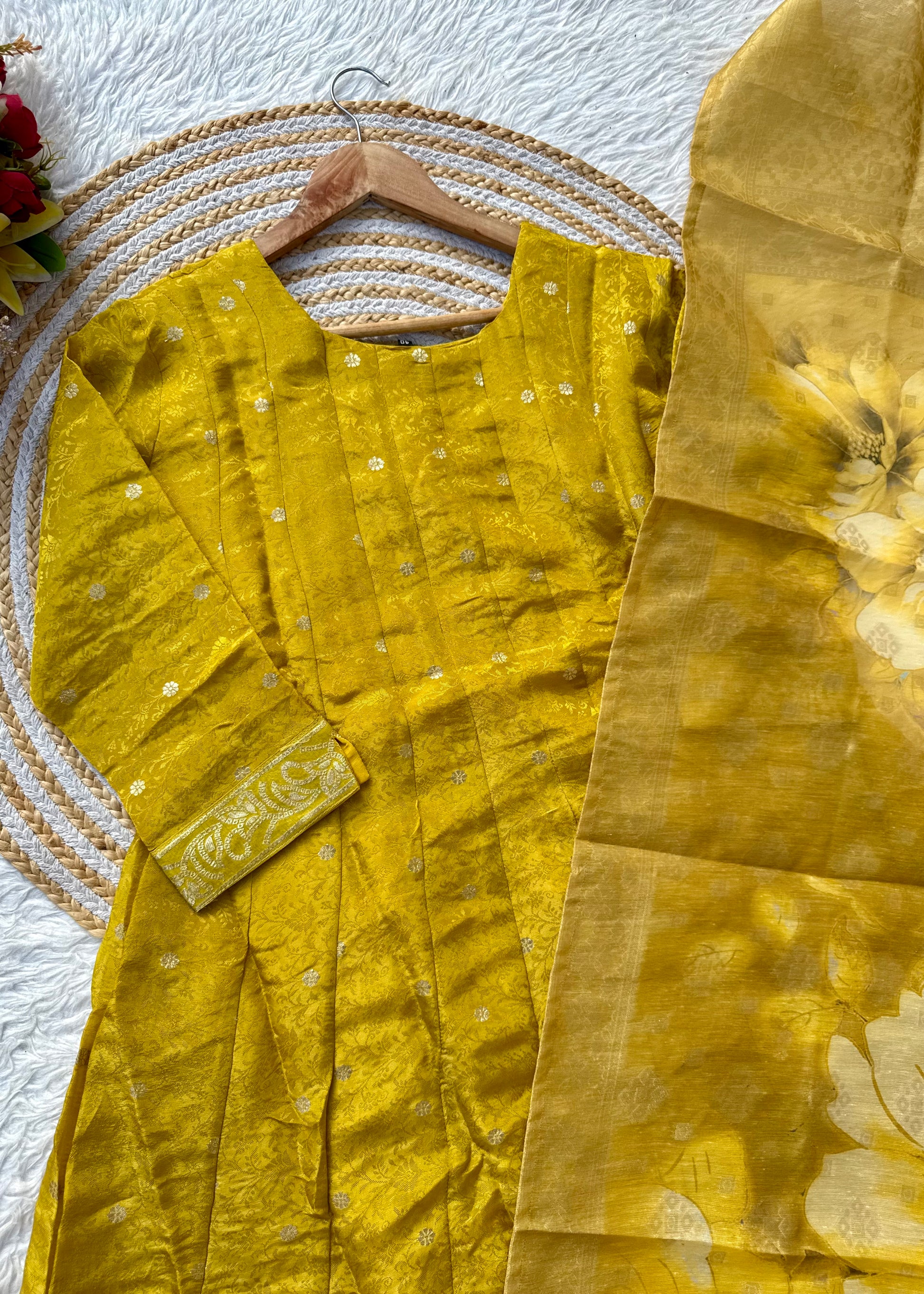 “AMBER” Festive wear handcrafted tissue silk anarkali set
