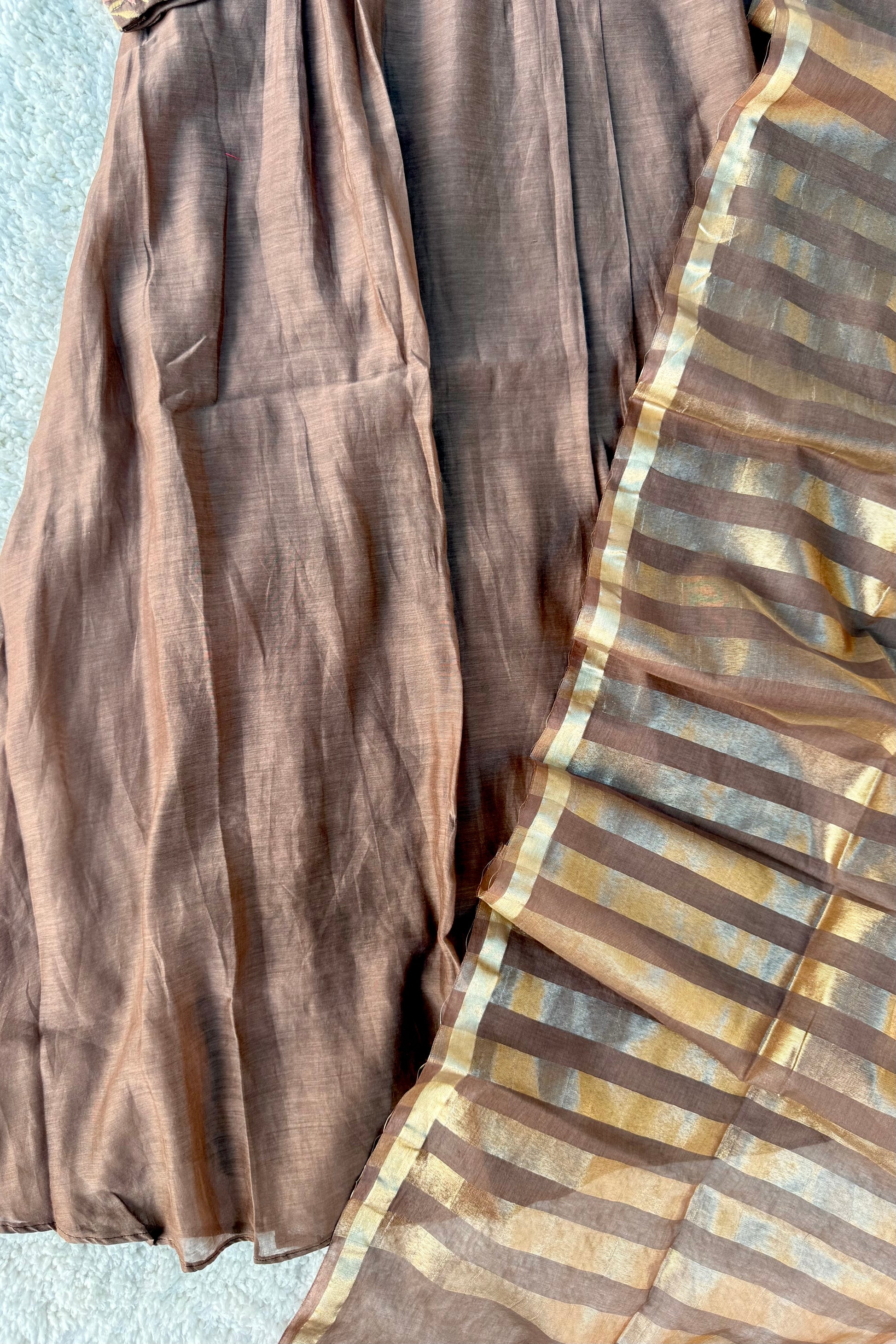 🛍️”Az021 – Premium Coffe Brown Mul Chanderi A Line Kurta Set