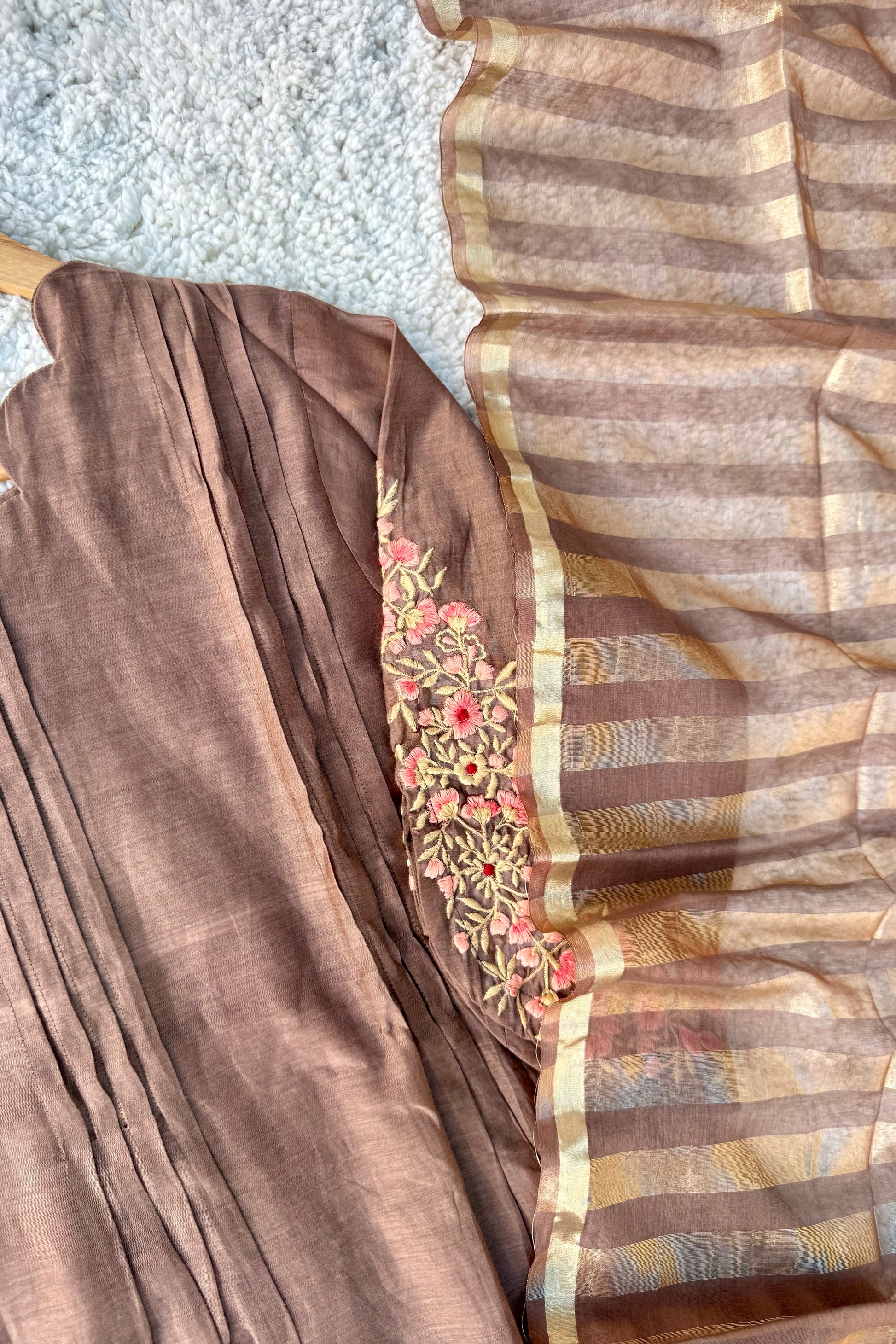 🛍️”Az021 – Premium Coffe Brown Mul Chanderi A Line Kurta Set