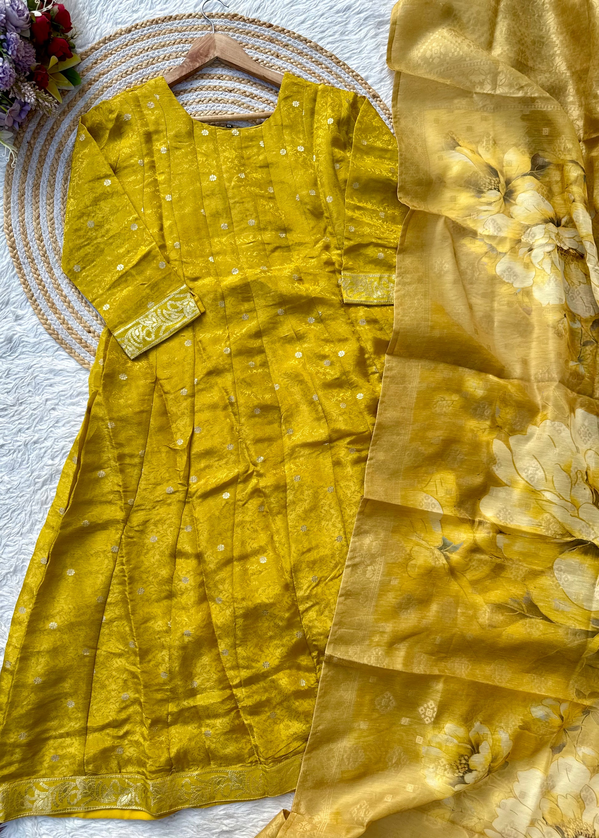 “AMBER” Festive wear handcrafted tissue silk anarkali set